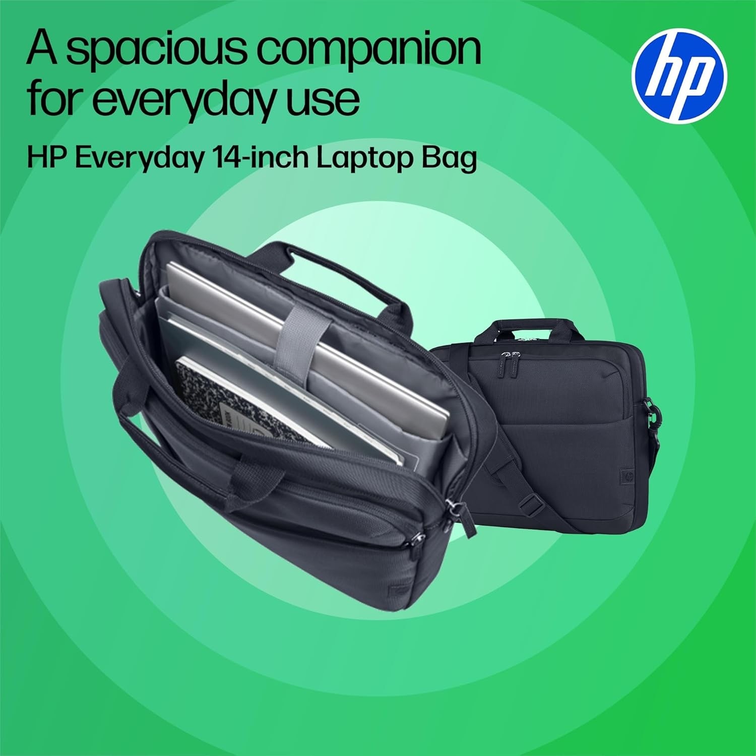 HP 14" Everyday Laptop Çantası, 600D Geri Dönüşümlü Polyester, 9l, Dolgulu Bölme, Su Geçirmez, Çıkar görsel 2