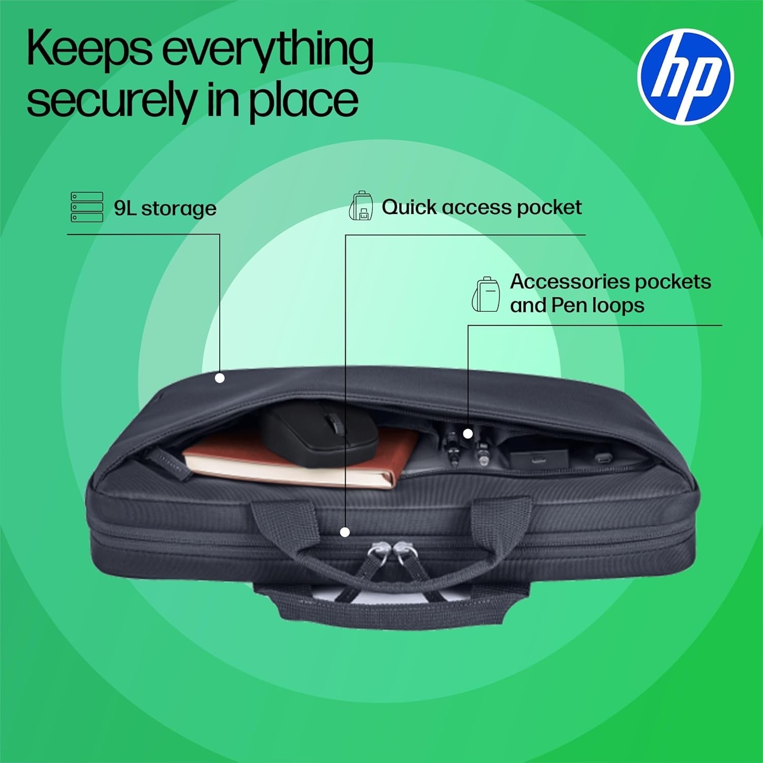 HP 14" Everyday Laptop Çantası, 600D Geri Dönüşümlü Polyester, 9l, Dolgulu Bölme, Su Geçirmez, Çıkar görsel 5