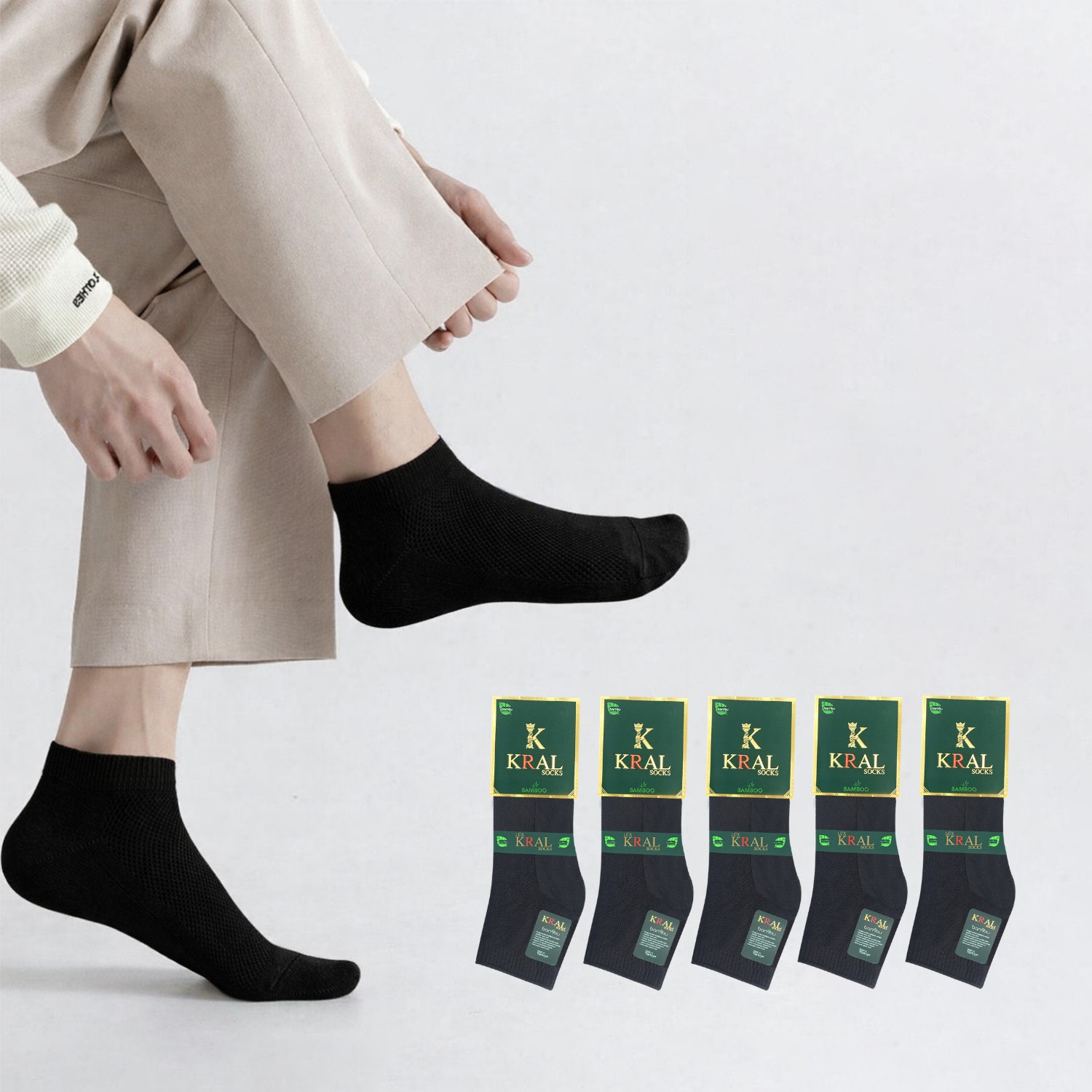 Kral Socks - Erkek Patik Lacose Kabartma Desenli (5 Adet) Bambu Dikişsiz Parfümlü Kısa Çorap görsel 6