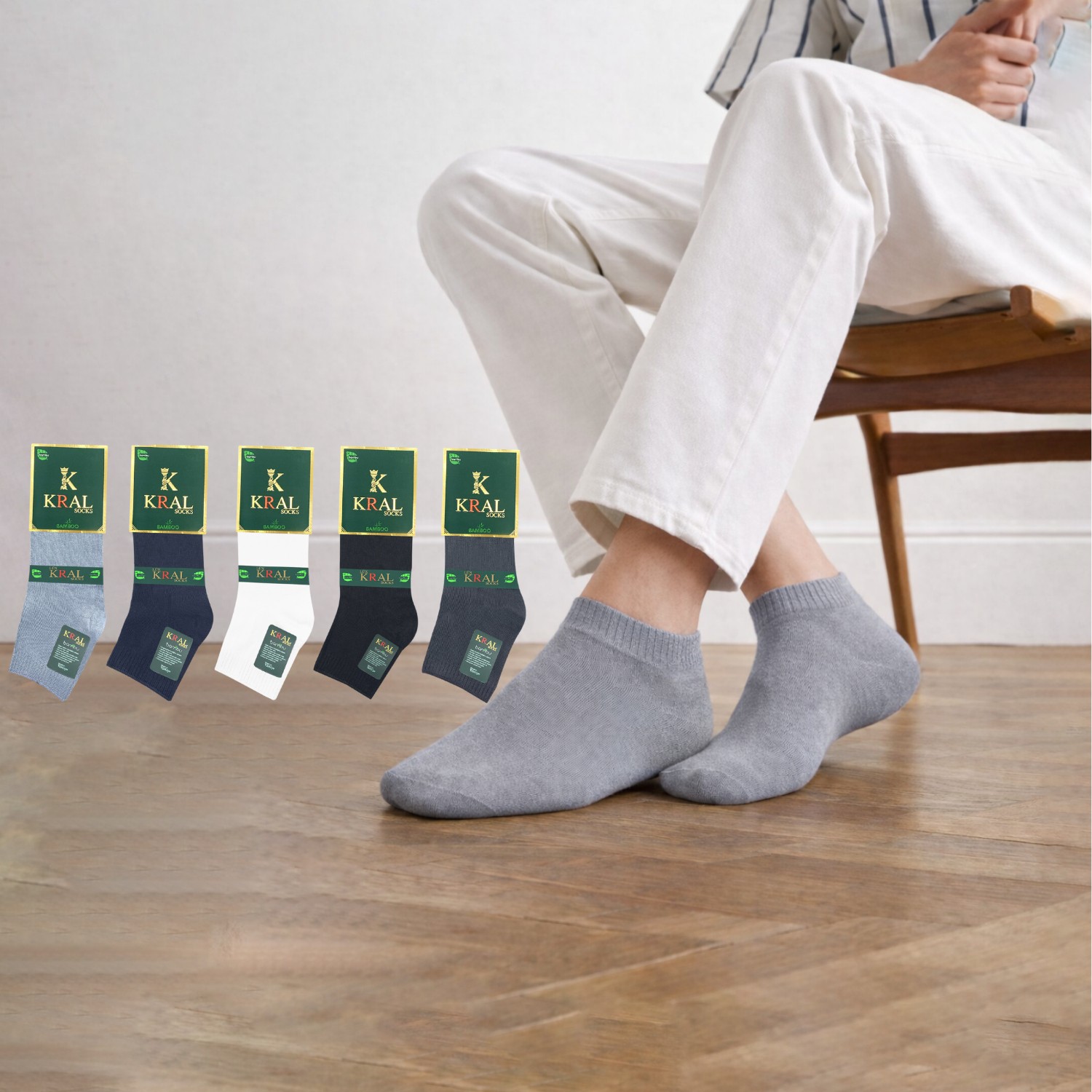 Kral Socks Erkek Patik Düz Desen (5 Çift) Bambu Dikişsiz Hassas Dokuma Parfümlü Kısa Çorap