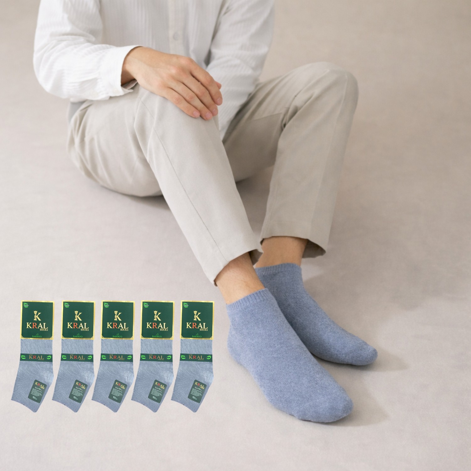 Kral Socks Erkek Patik Düz Desen (5 Çift) Bambu Dikişsiz Hassas Dokuma Parfümlü Kısa Çorap görsel 7