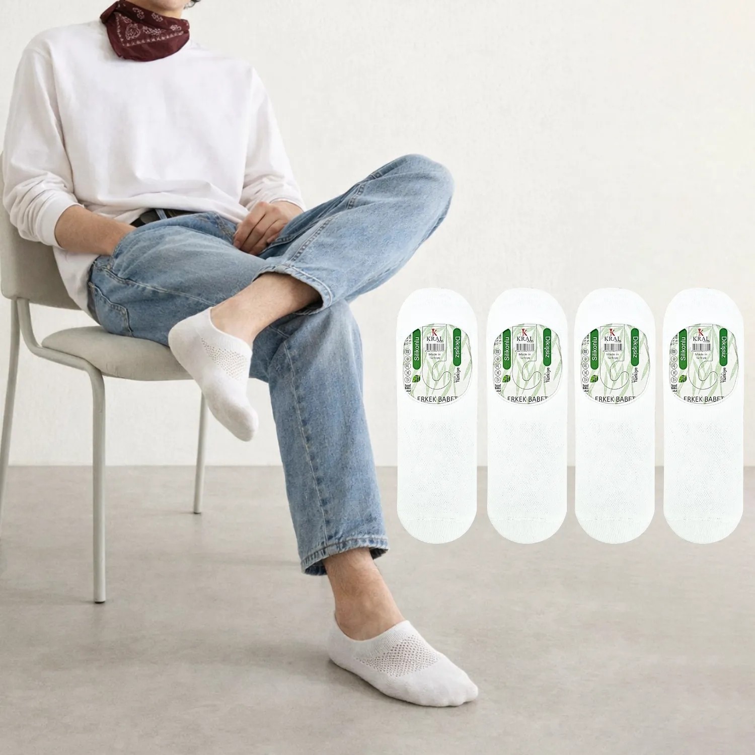 Kral Socks Erkek - Bayan Bambu Babet Çorap Dikişsiz Parfümlü Silikonlu Babet Çorap