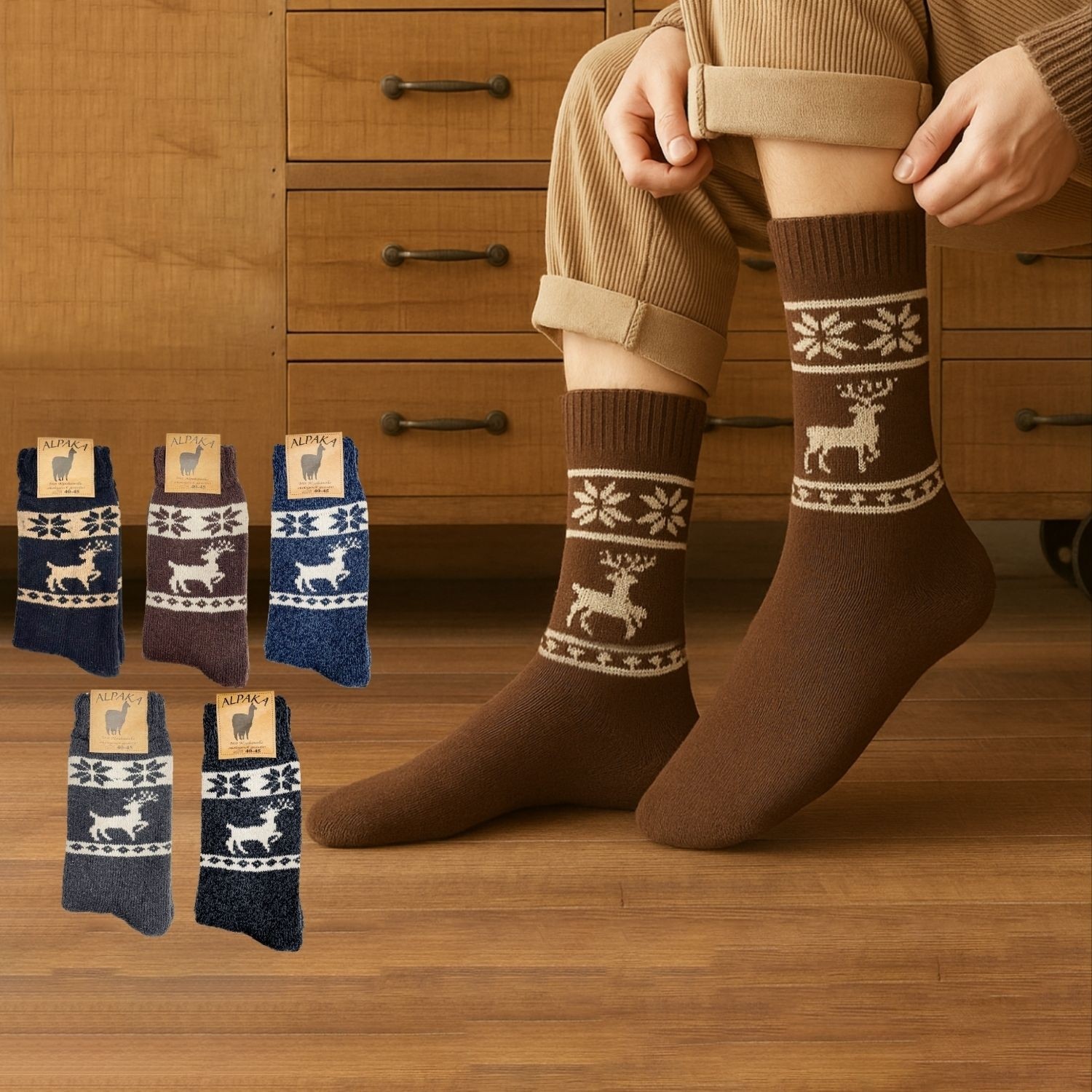 Kral Socks Unisex 3'lü Alpaka Yünlü Çorap Termal Kalın Yumuşak Kışlık Bot Çorabı