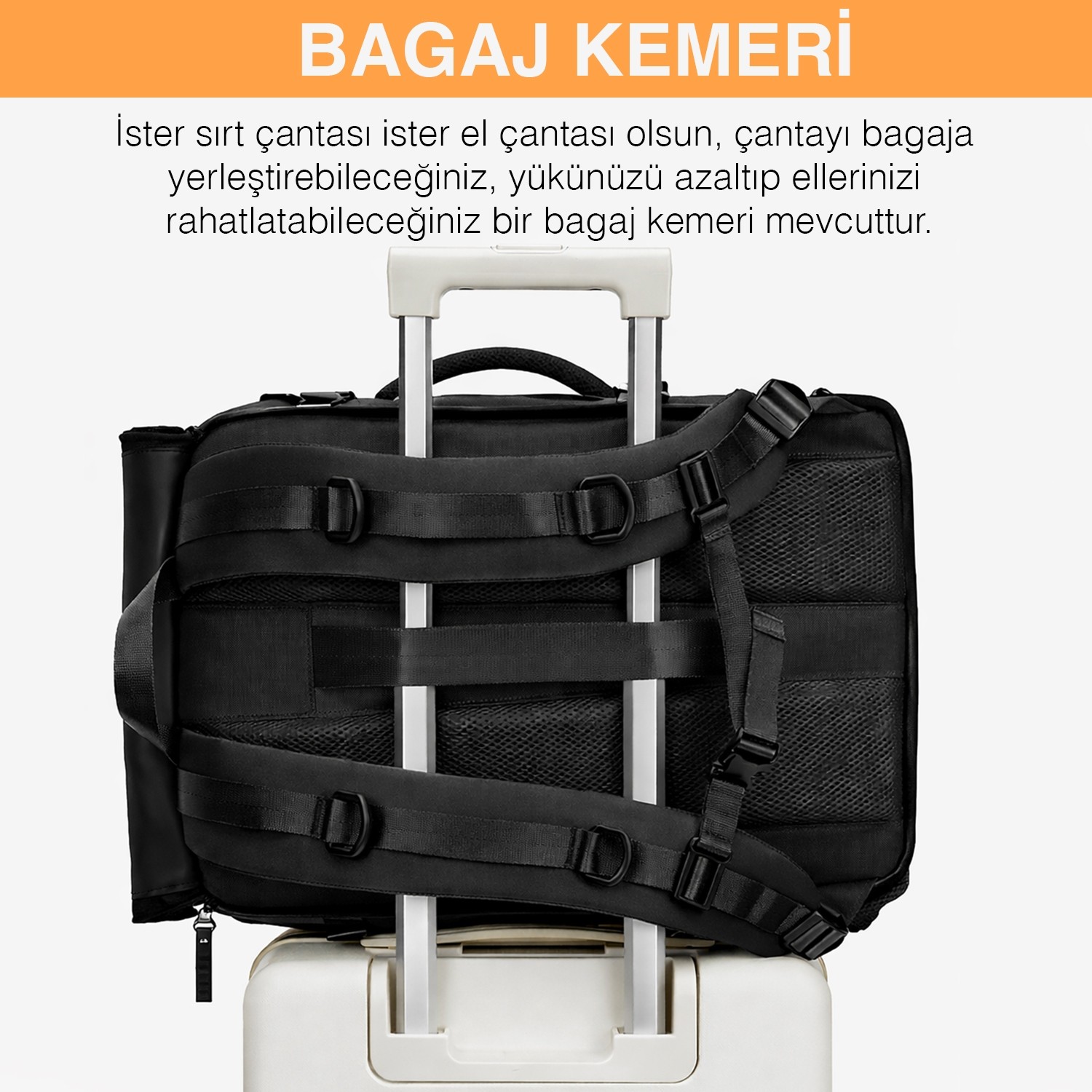 Haegs Seyahat Sırt Çantası, 3in1 Dönüştürülebilir, Multi Cepli Organizer Sırt ve El Çantası, Gri görsel 5