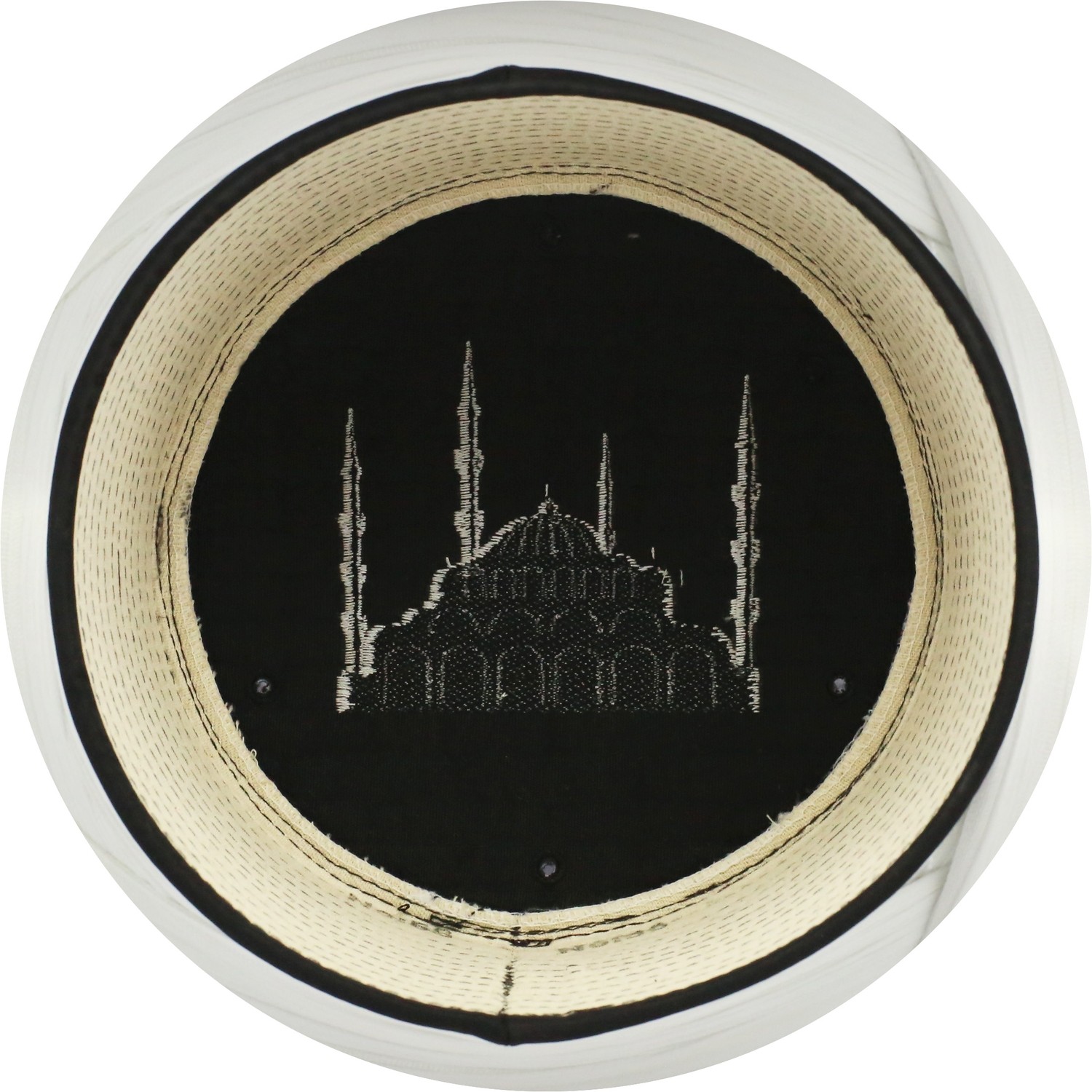 Sarıkhane Cami Sarığı, Beyaz Kumaş, Siyah Takke, Çapraz Sarım, Cami Nakışlı, 7 Metre görsel 4