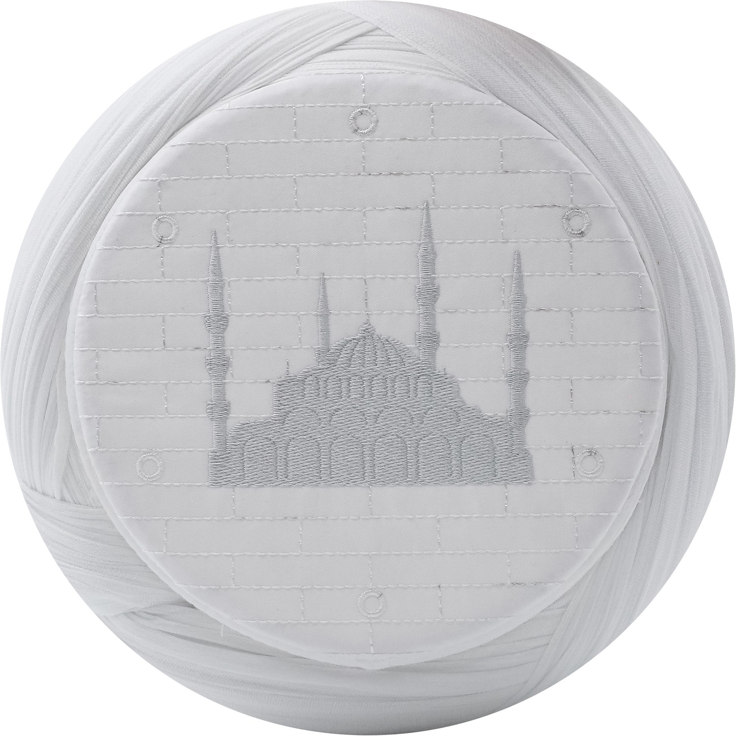Sarıkhane Cami Sarığı, Beyaz Kumaş, Beyaz Takke, Çapraz Sarım, Cami Nakışlı, 7 Metre görsel 2