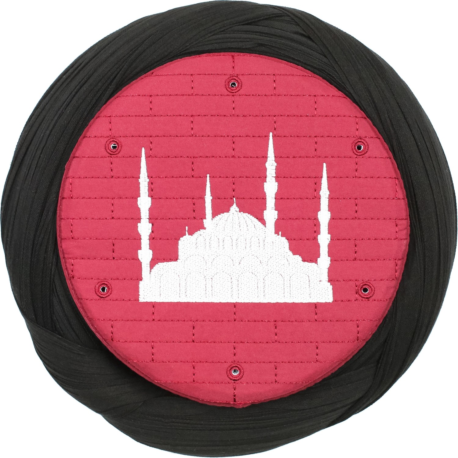 Sarıkhane Cami Sarığı, Siyah Kumaş, Bordo Takke, Çapraz Sarım, Cami Nakışlı, 7 Metre görsel 4
