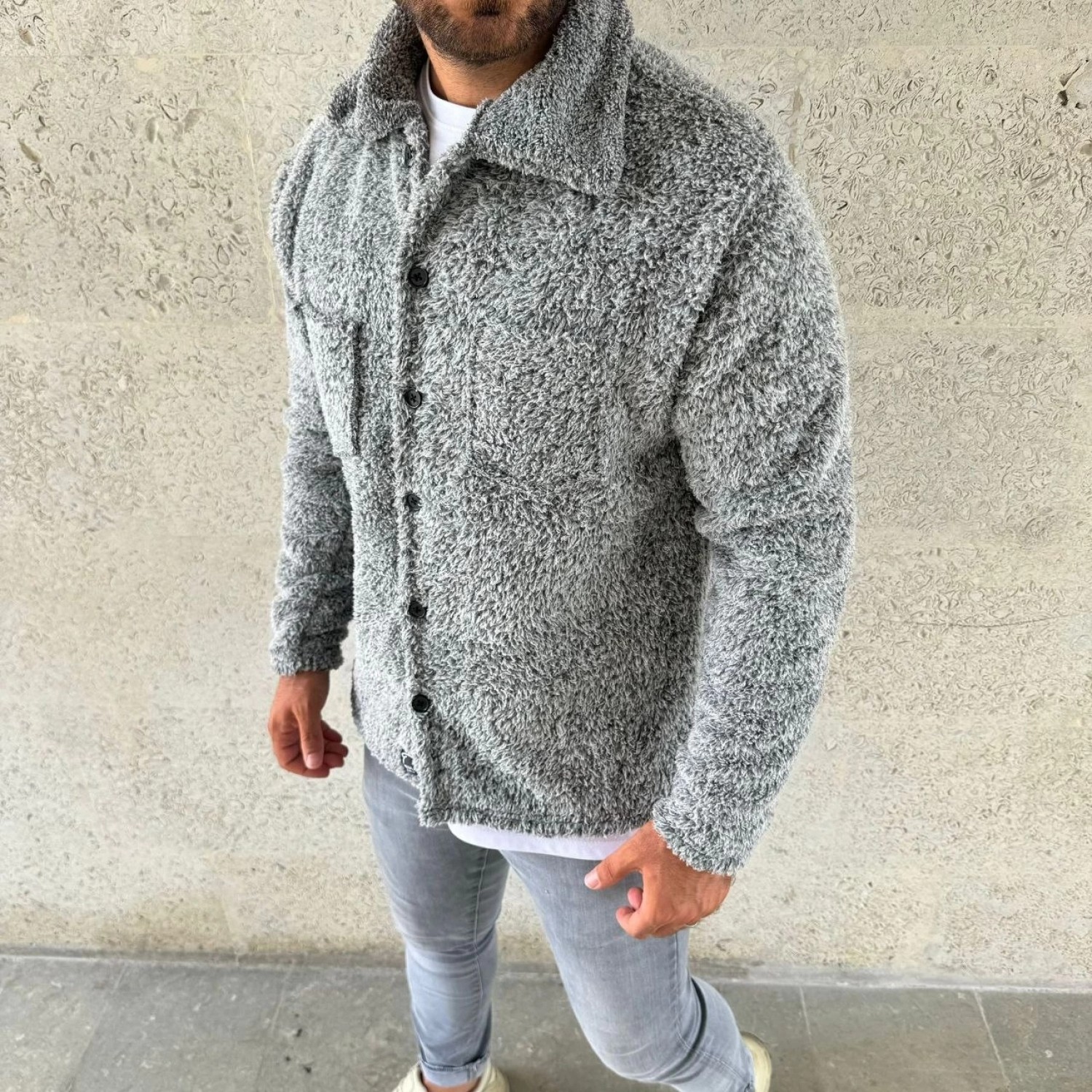 Marsilyan Pelüş Polar Hırka Gömlek, Gri - görsel 4