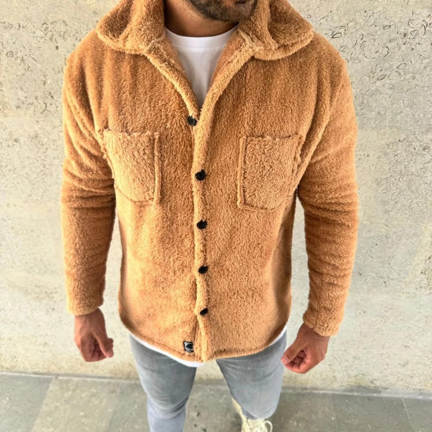 Marsilyan Pelüş Polar Hırka Gömlek Açık Kahve - görsel 3