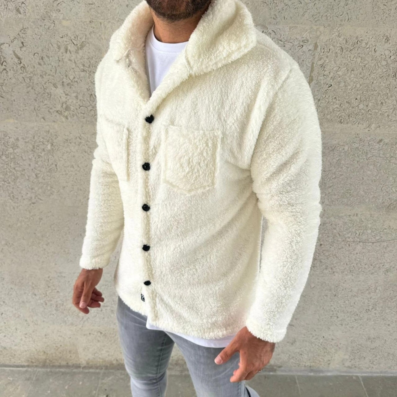 Marsilyan Pelüş Polar Hırka Gömlek - Beyaz - görsel 2