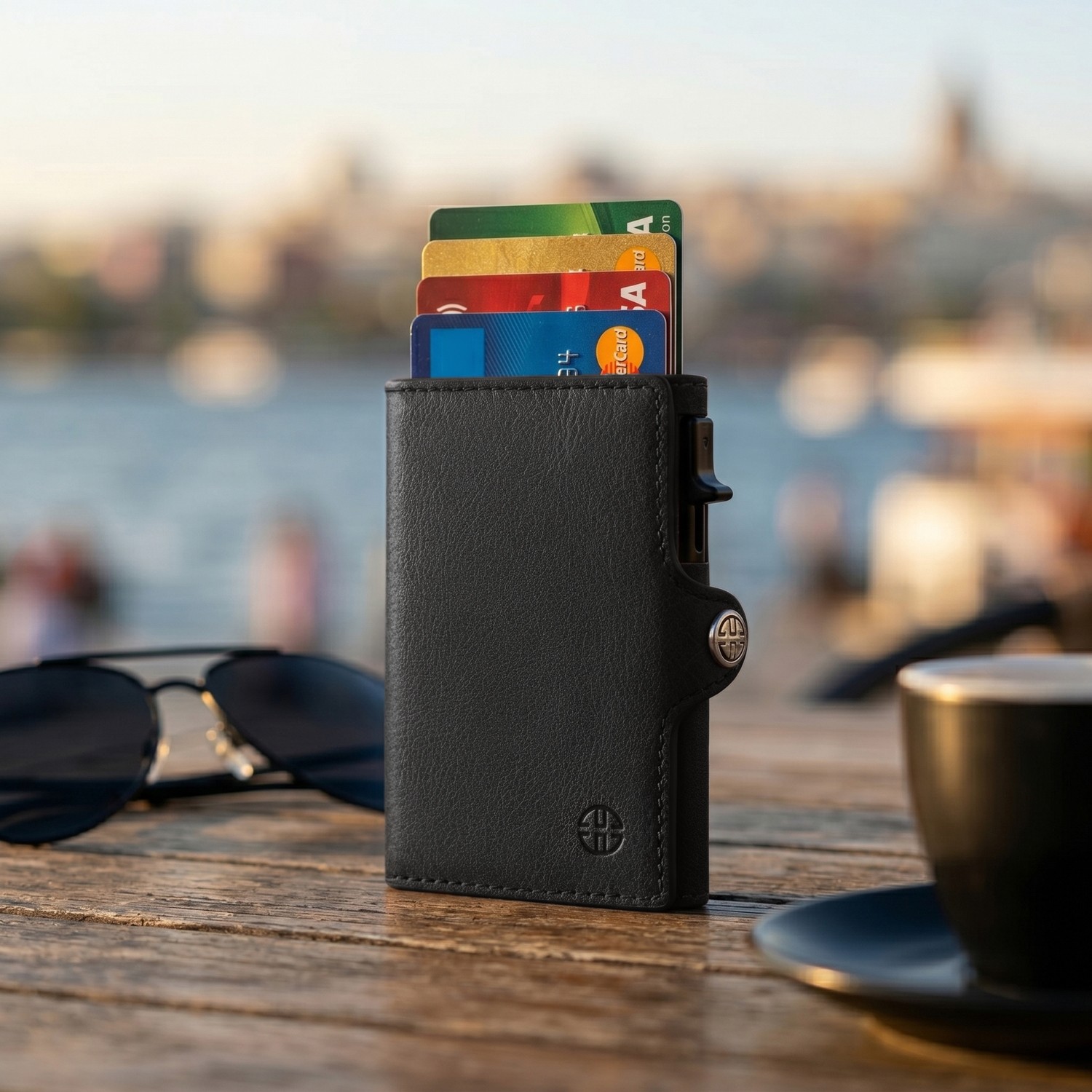 Trusador Palma Carbon Mekanizmalı Ikiye Katlanır Kartlık Hakiki Deri Cüzdan Unisex Kadın Erkek Rfid Korumalı
