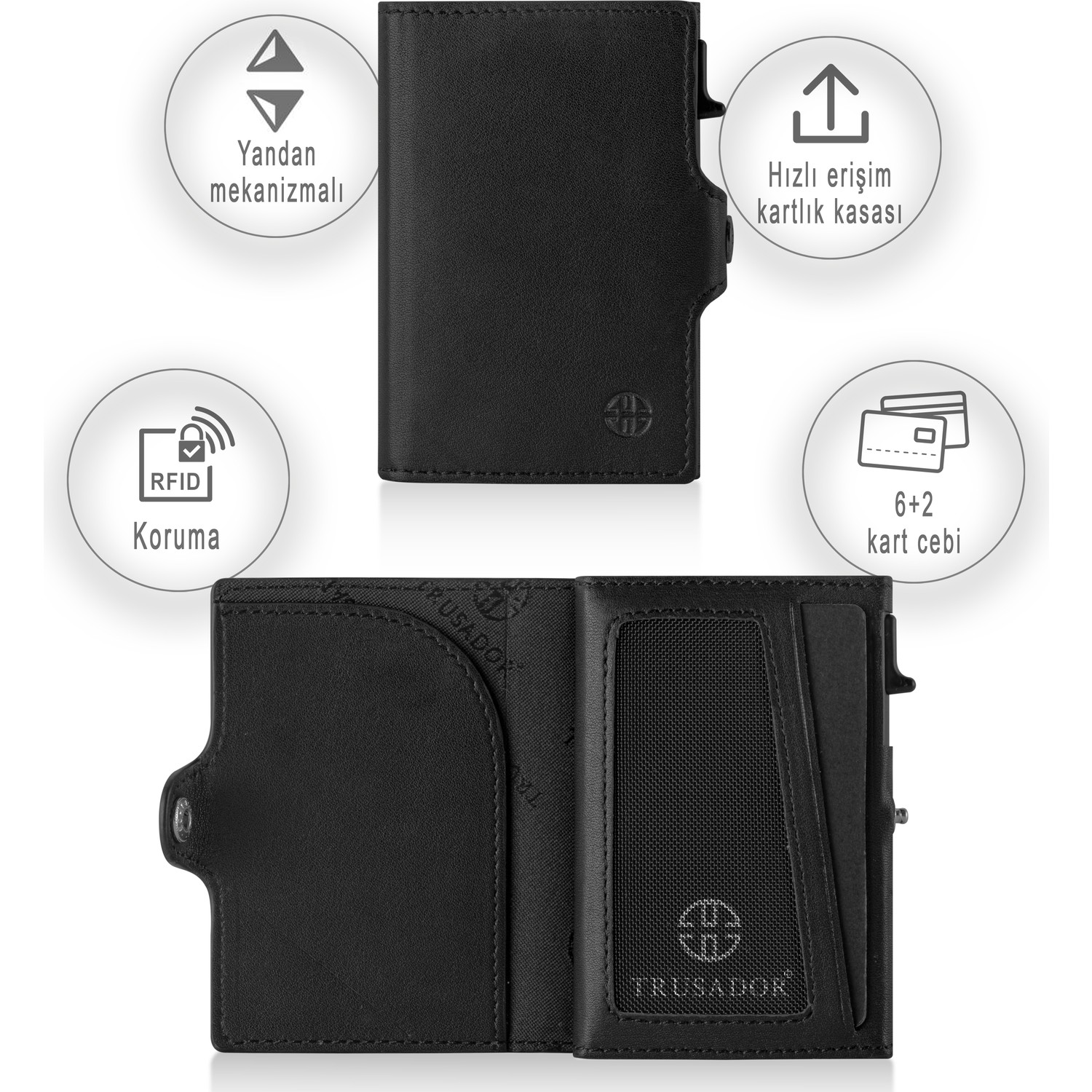 Trusador Palma Carbon Mekanizmalı Ikiye Katlanır Kartlık Hakiki Deri Cüzdan Unisex Kadın Erkek Rfid Korumalı görsel 5