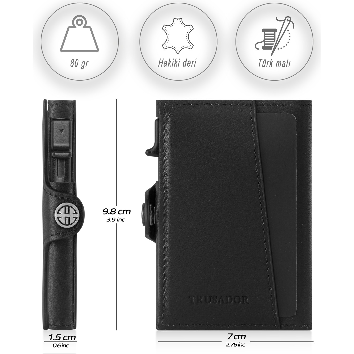 Trusador Palma Carbon Mekanizmalı Ikiye Katlanır Kartlık Hakiki Deri Cüzdan Unisex Kadın Erkek Rfid Korumalı görsel 4