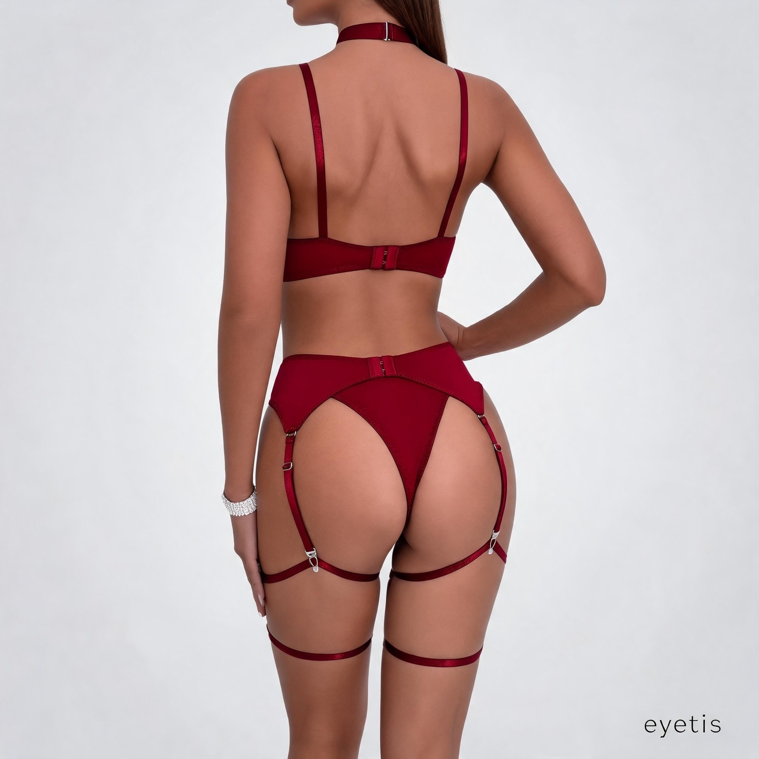 eyetis Fantezi Erotik Iç Giyim Takımı, Seksi Jartiyer Detaylı Transparan Eldivenli Kadın Gecelik Seti görsel 8