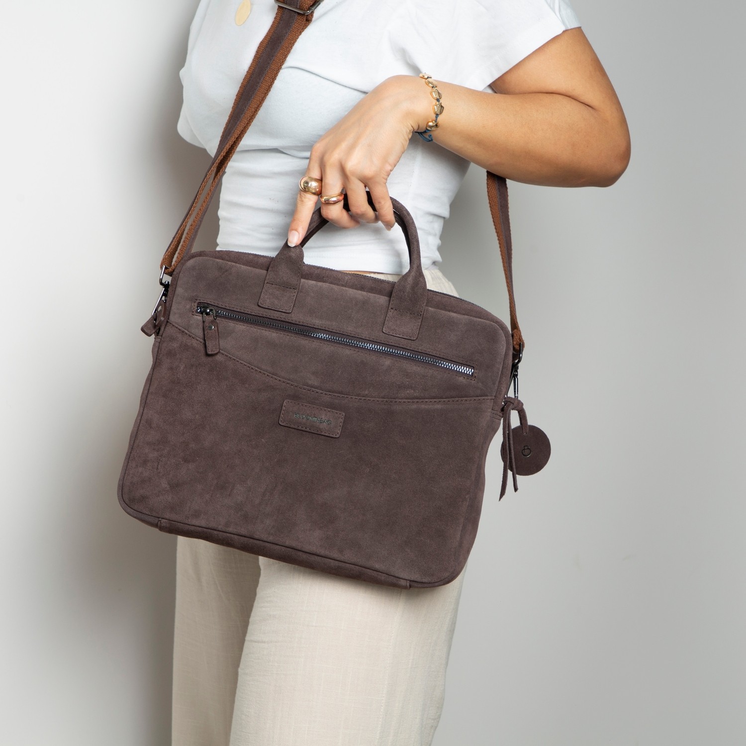 BloominBag Mocha Still Hakiki Süet Deri 13-14 Inç Macbook/laptop Çantası görsel 8
