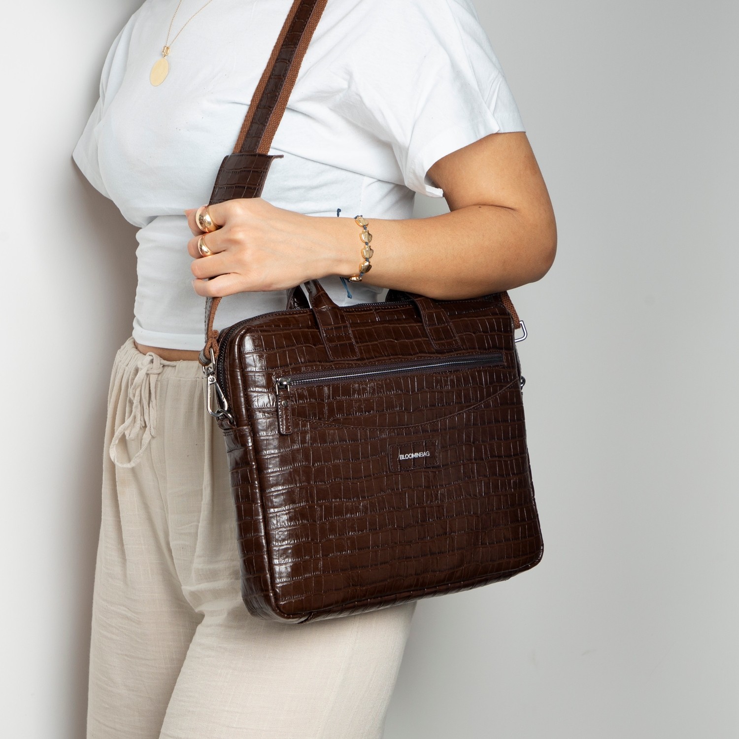 BloominBag Mocha Croco Hakiki Deri 15-16 Inç Macbook/laptop Çantası görsel 8