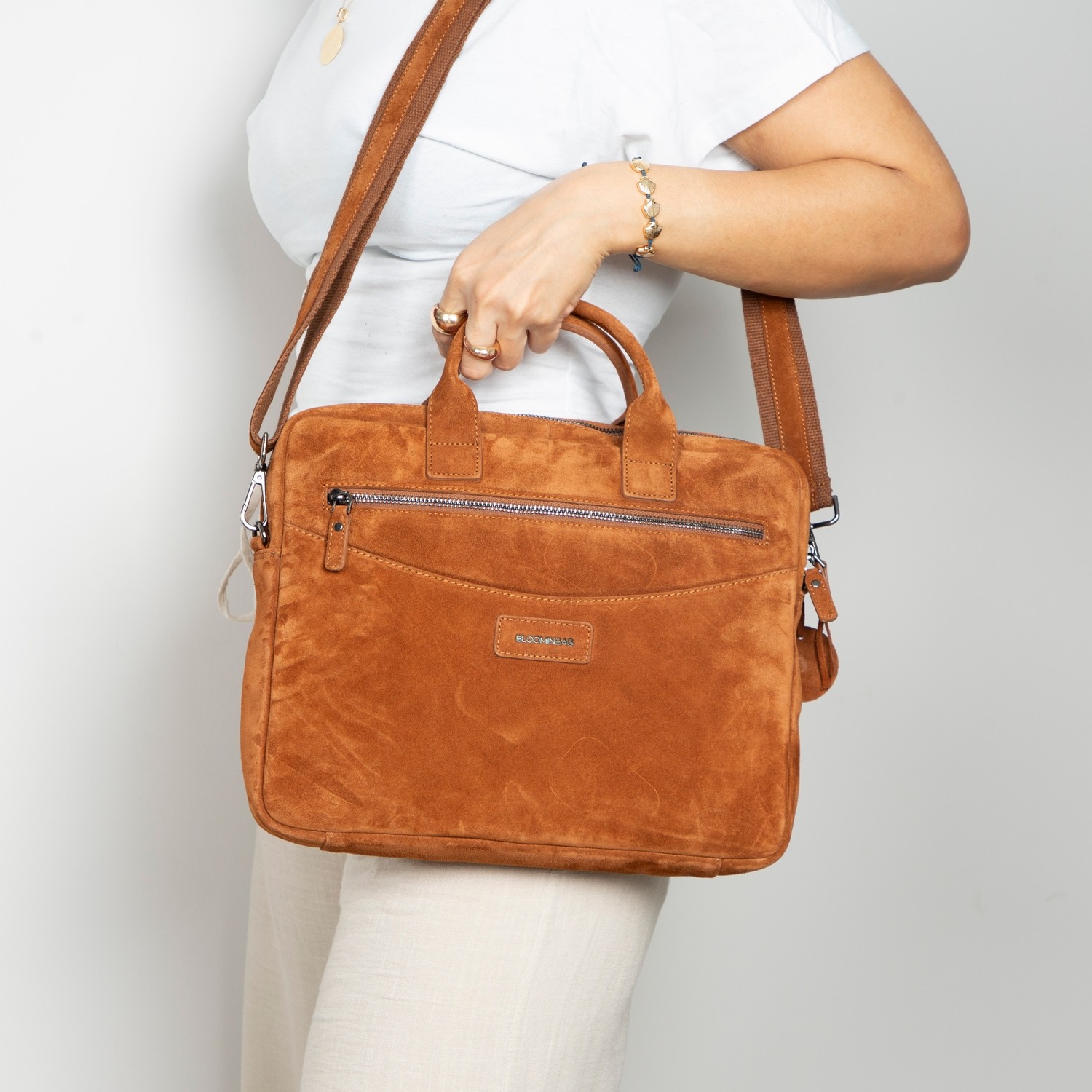 BloominBag Camel Still Hakiki Süet Deri 13-14 Inç Macbook/laptop Çantası görsel 8