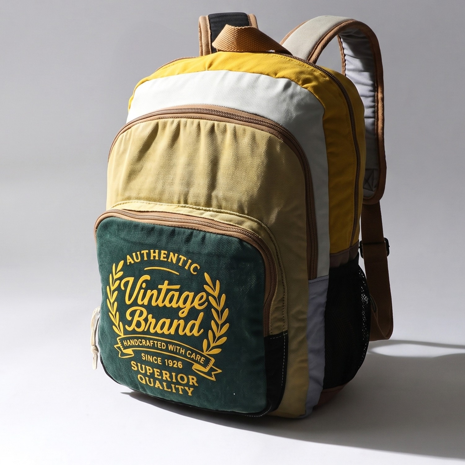 Cappadocia Vintage 4034 Patara Yeşil Krem Bej Sırt Okul Seyahat 15.6 Inç Inch Laptop Günlük Notebook Yumuşak Pamuk Kumaş Çanta