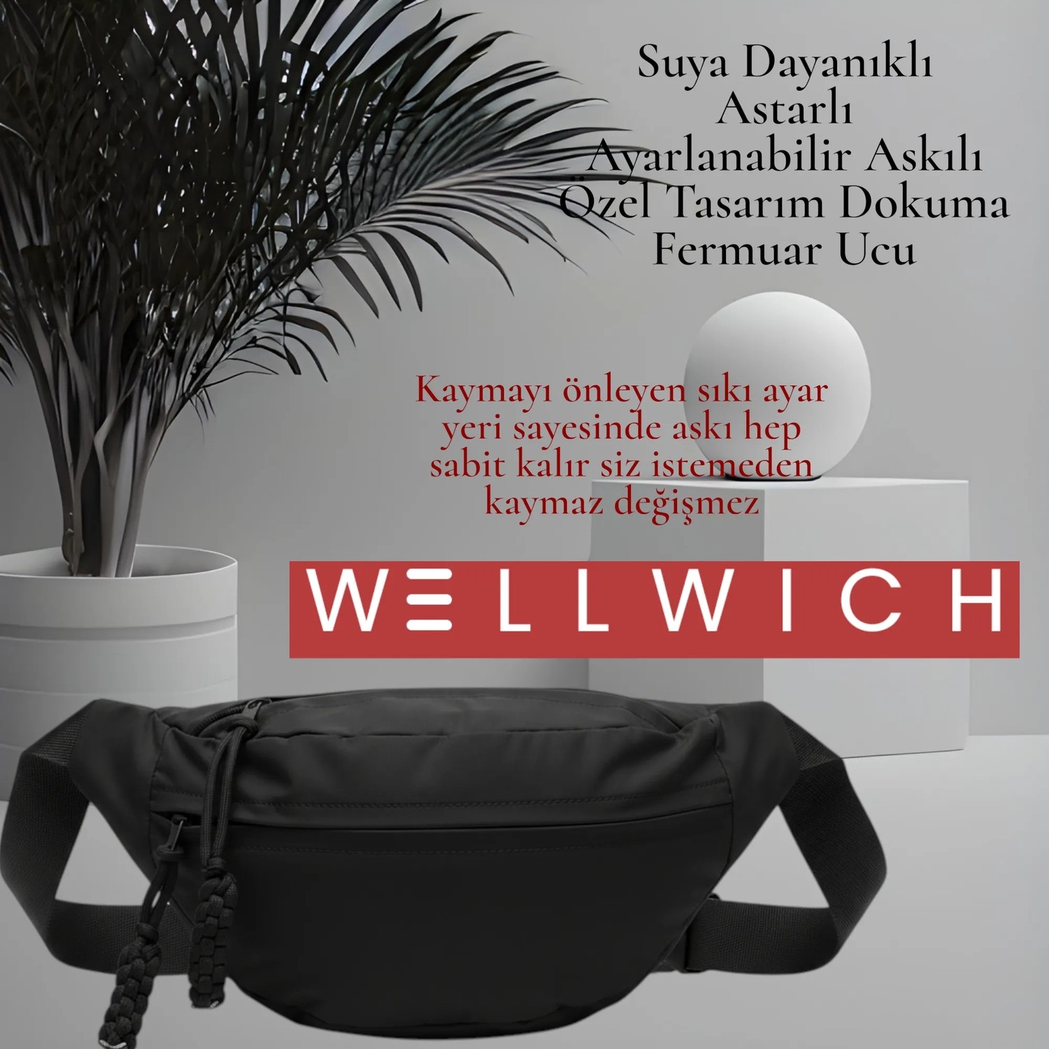 Wellwich Siyah Renk Ultra Hafif Yürüyüş Çantası Çapraz Çanta_omuz Çantası_bel Çantası