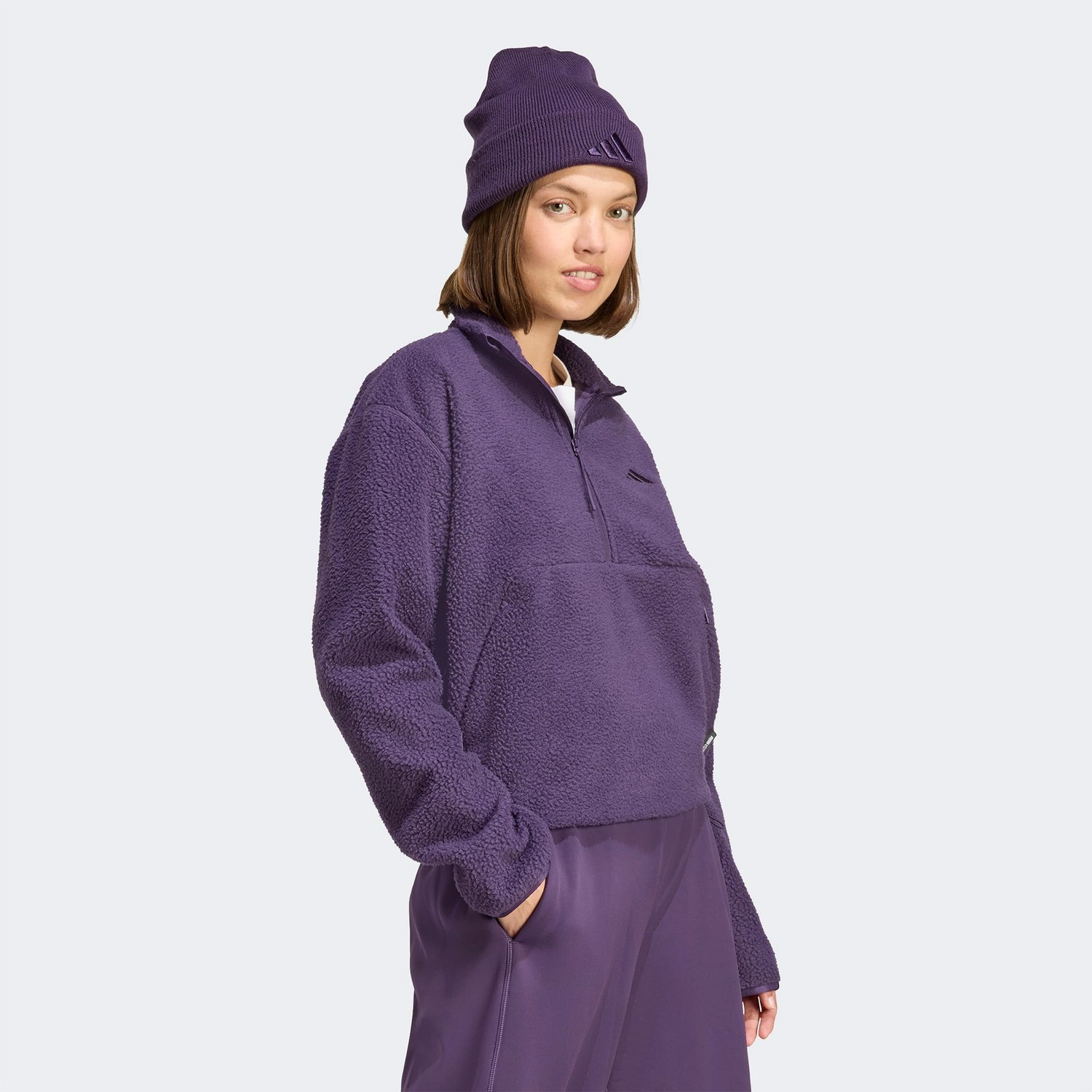 adidas City Tech High Pile Fleece Half Zip Kadın Mor Polar görsel 2