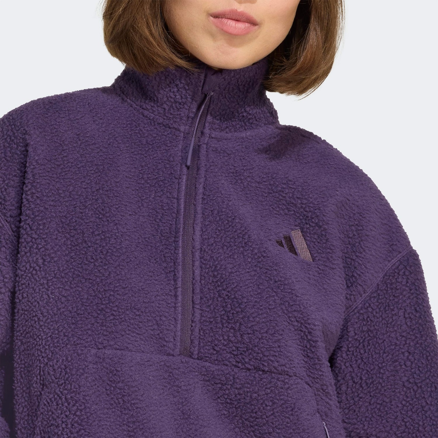 adidas City Tech High Pile Fleece Half Zip Kadın Mor Polar görsel 6