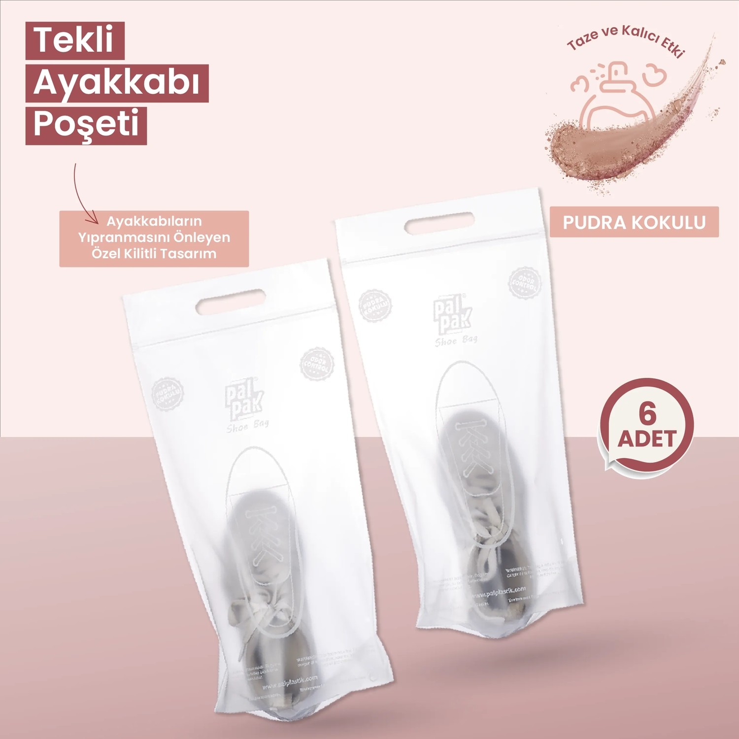Palpak Ayakkabı Taşıma ve Saklama Poşeti, Tekli Paketlemeye Uygun ve Pudra Kokulu 6 Adet (23X47,5 Cm) görsel 5