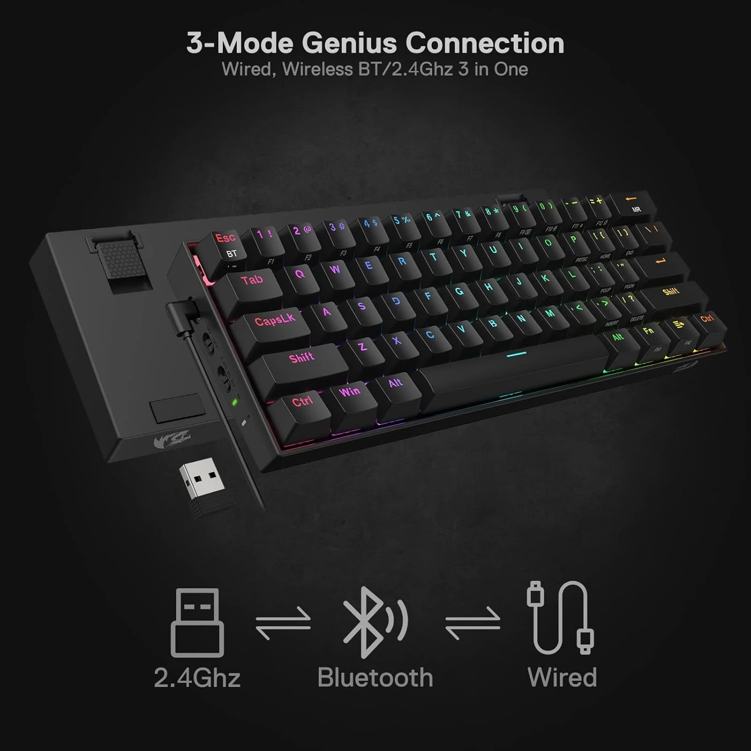 Resim Brf Store Elivorasell Redragon K530 Pro Draconic%60 Bt Türkçe Q Klavye/kablolu / 2,4 Ghz Kablosuz Mekanik, 61 