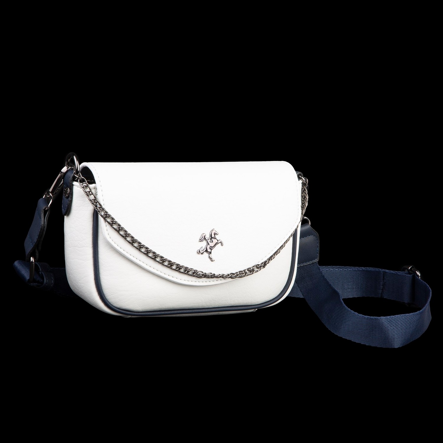 Nas Bag Mini Kapaklı Çapraz Çanta (En 20 cm , Boy 12 Cm) Beyaz Lacivert Victoria