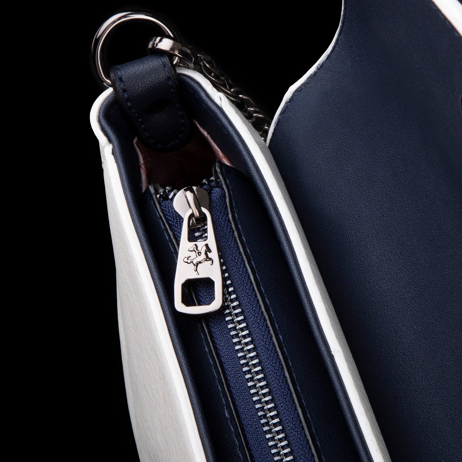 Nas Bag Mini Kapaklı Çapraz Çanta (En 20 cm , Boy 12 Cm) Beyaz Lacivert Victoria görsel 3