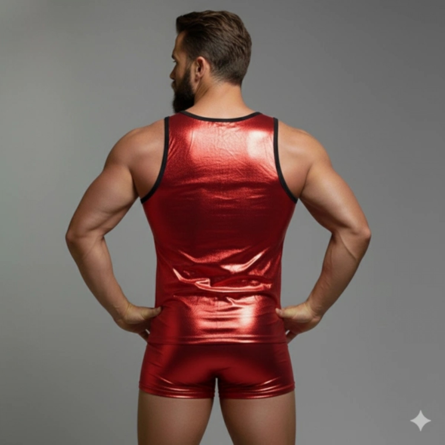 Hace Bazaar Erkek Kırmızı Lame Tank Top Boxer Takımı görsel 2