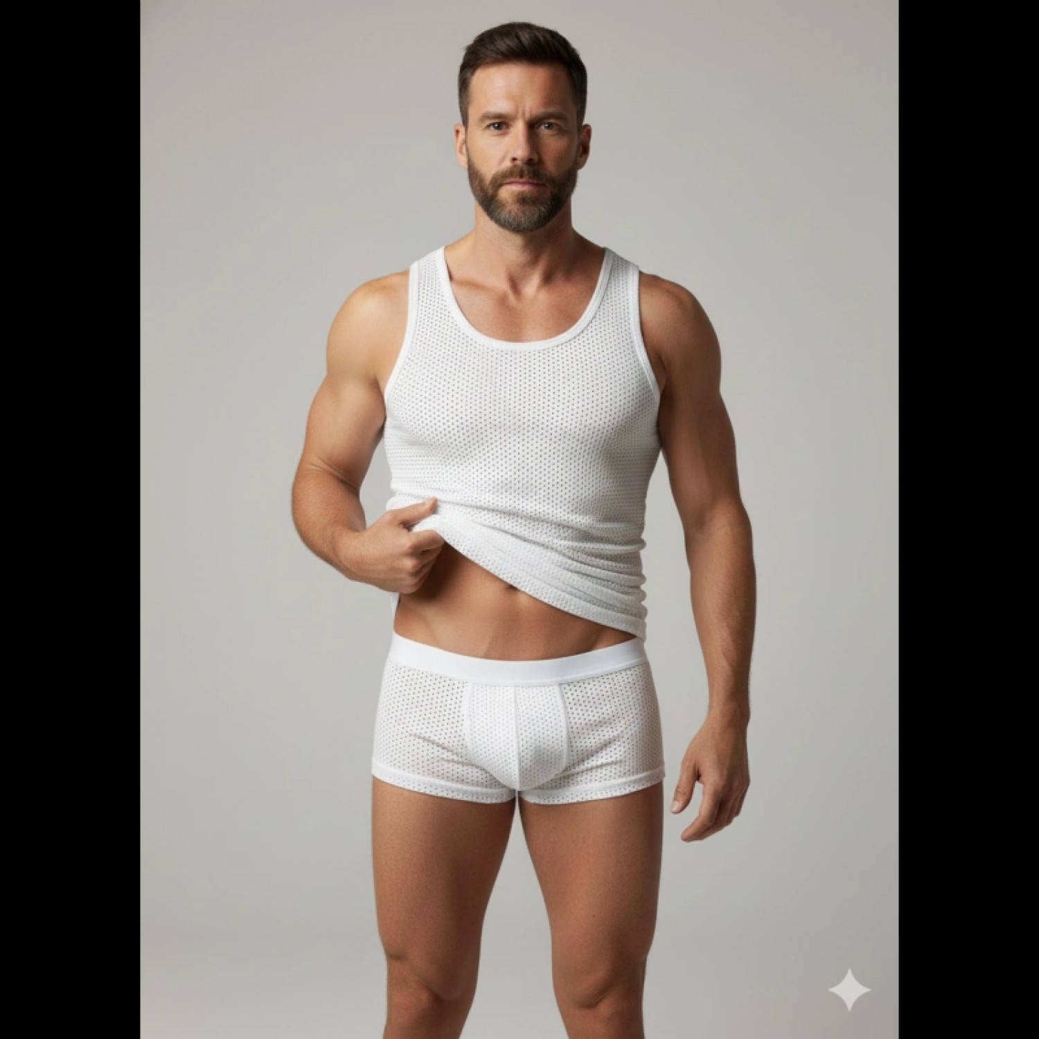 Hace Bazaar Erkek Beyaz File Tank Top Boxer Takımı