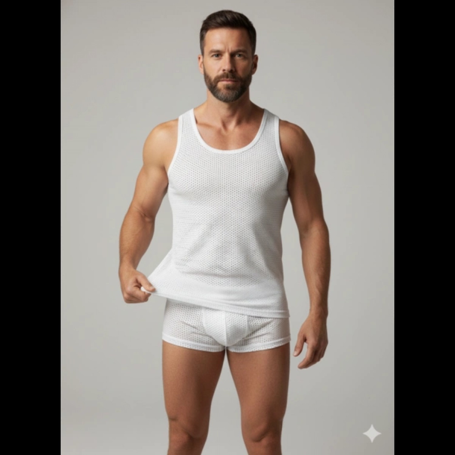 Hace Bazaar Erkek Beyaz File Tank Top Boxer Takımı görsel 2