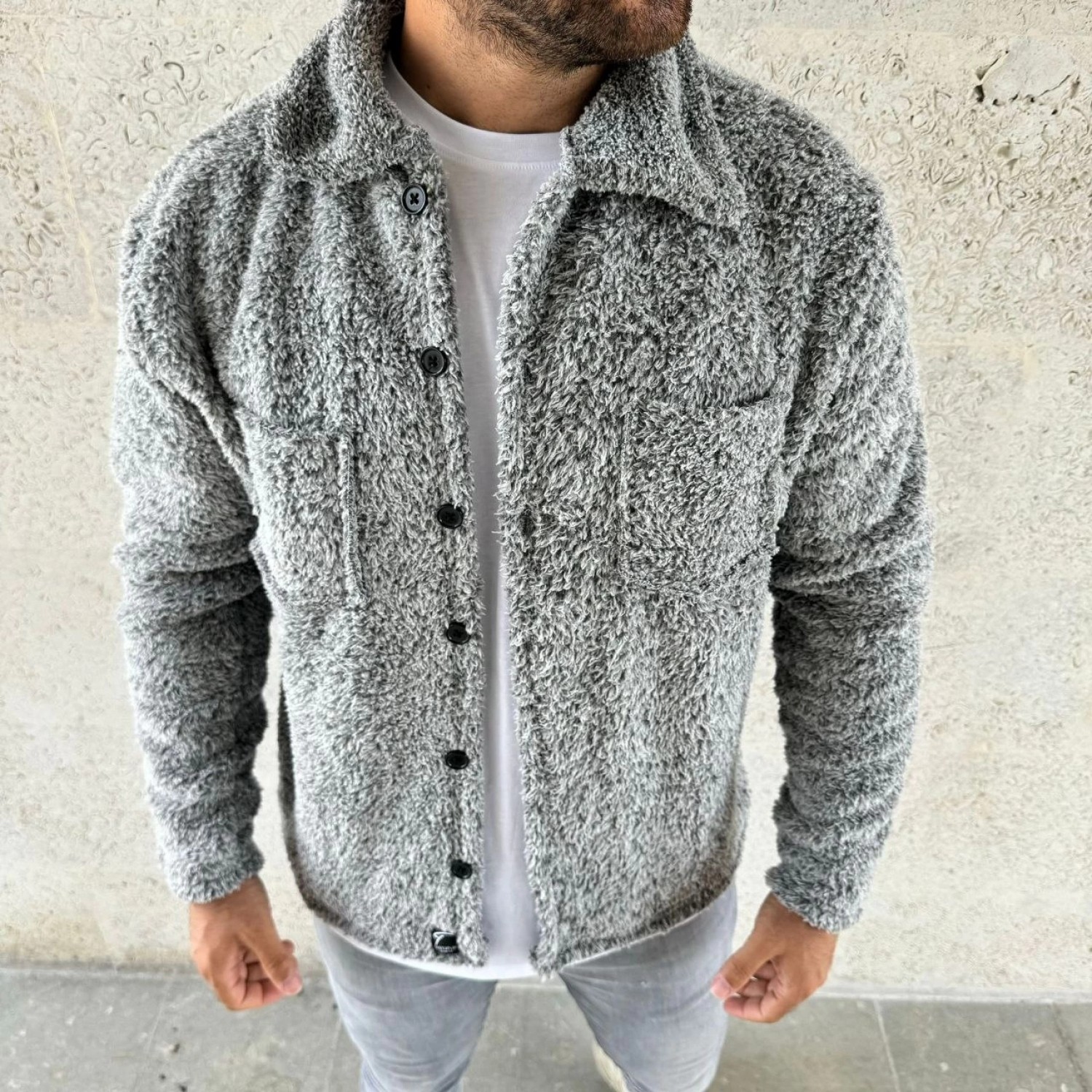Hace Bazaar Pelüş Polar Hırka Gömlek, Gri - görsel 2