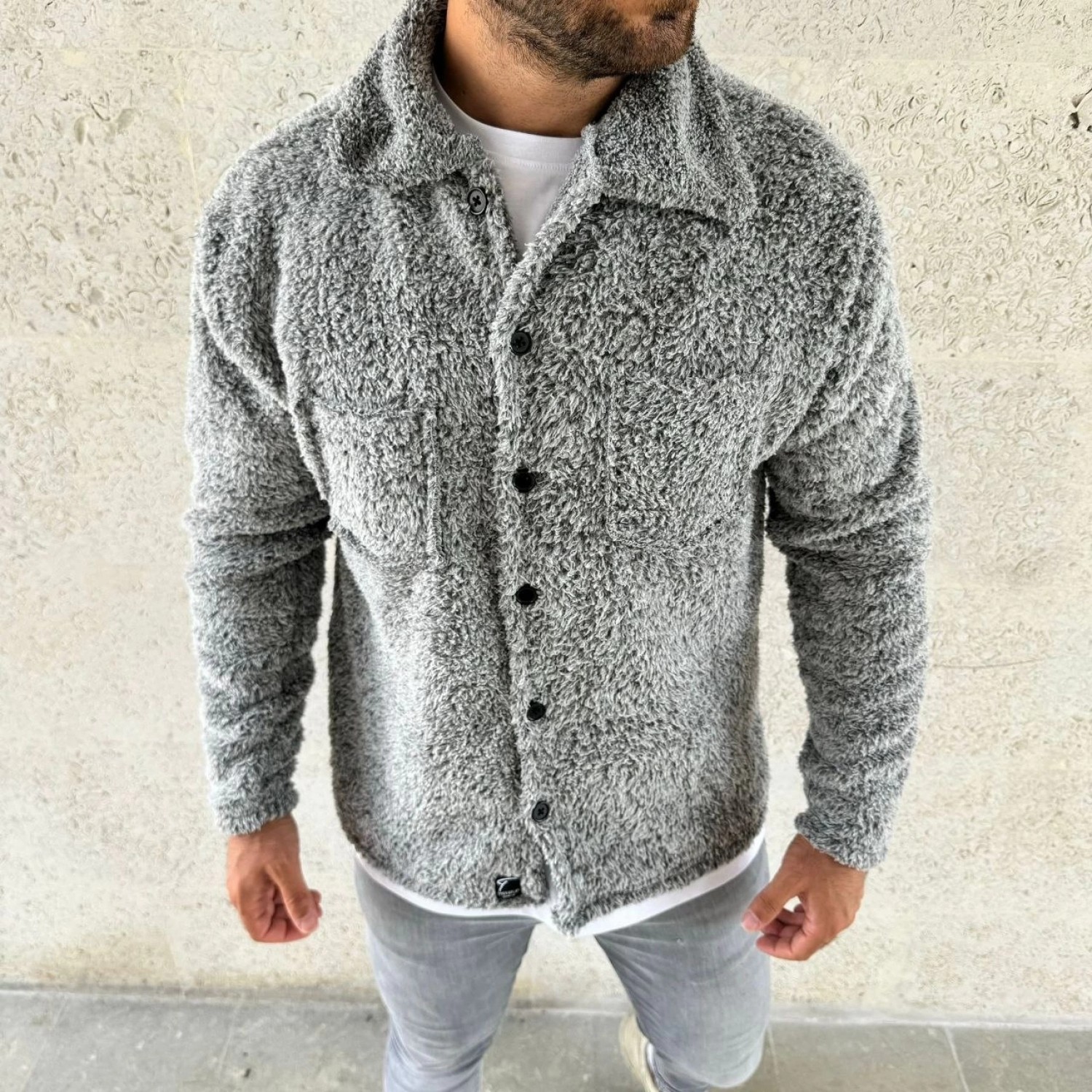 Hace Bazaar Pelüş Polar Hırka Gömlek, Gri - görsel 3