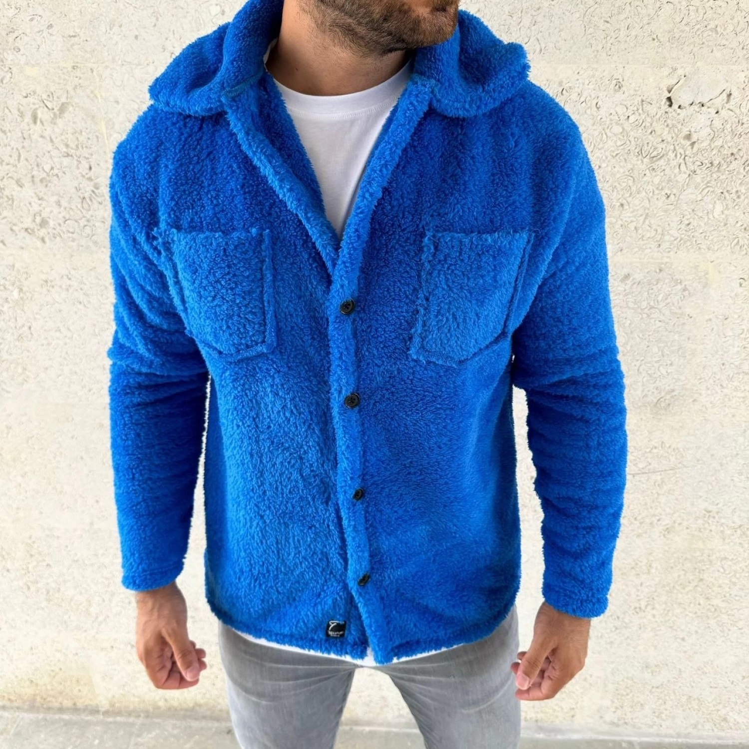 Hace Bazaar Pelüş Polar Hırka Gömlek - Saks Mavisi - görsel 3