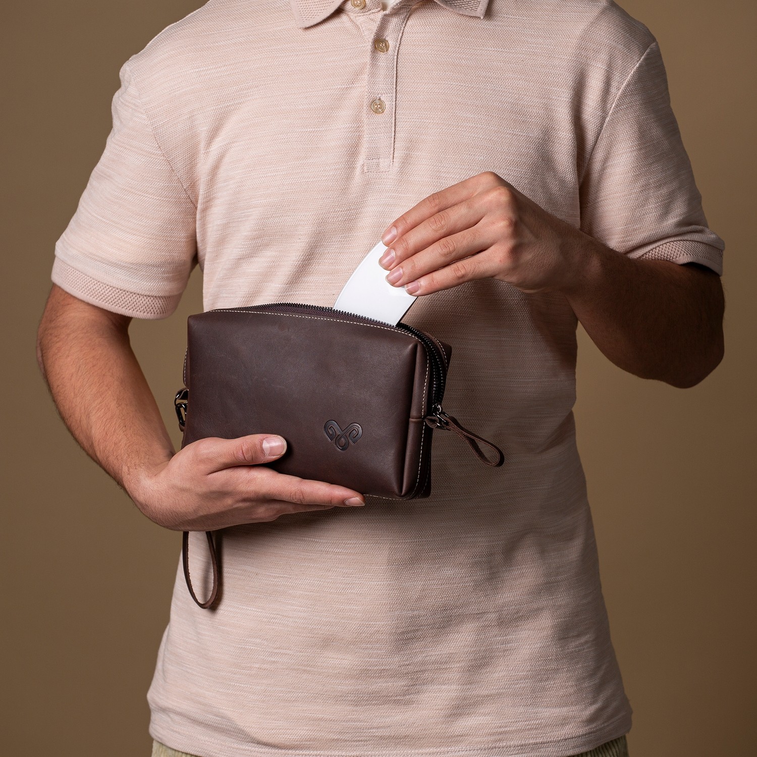 Elitaş Deri Hakiki Deri El Çantası Clutch Çanta Portföy Çanta Organizer Clutch Kahverengi görsel 2