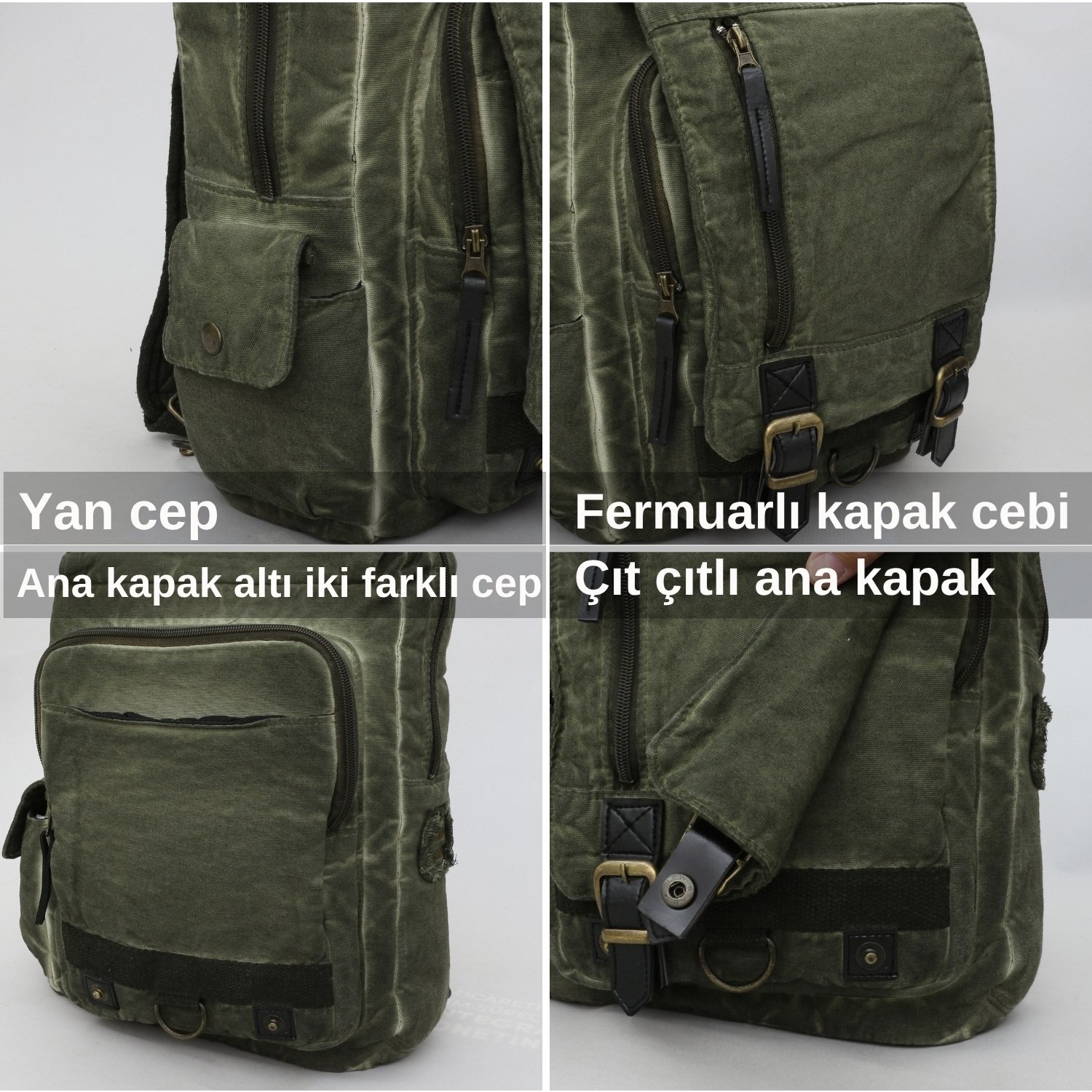 Cappadocia Vintage Celsus 4013 Vintage Kanvas Sırt Çantası, 15,6 Inç Laptop Bölmeli, Çok Cepli Seyahat ve Günlük Kullanım Çantası görsel 4