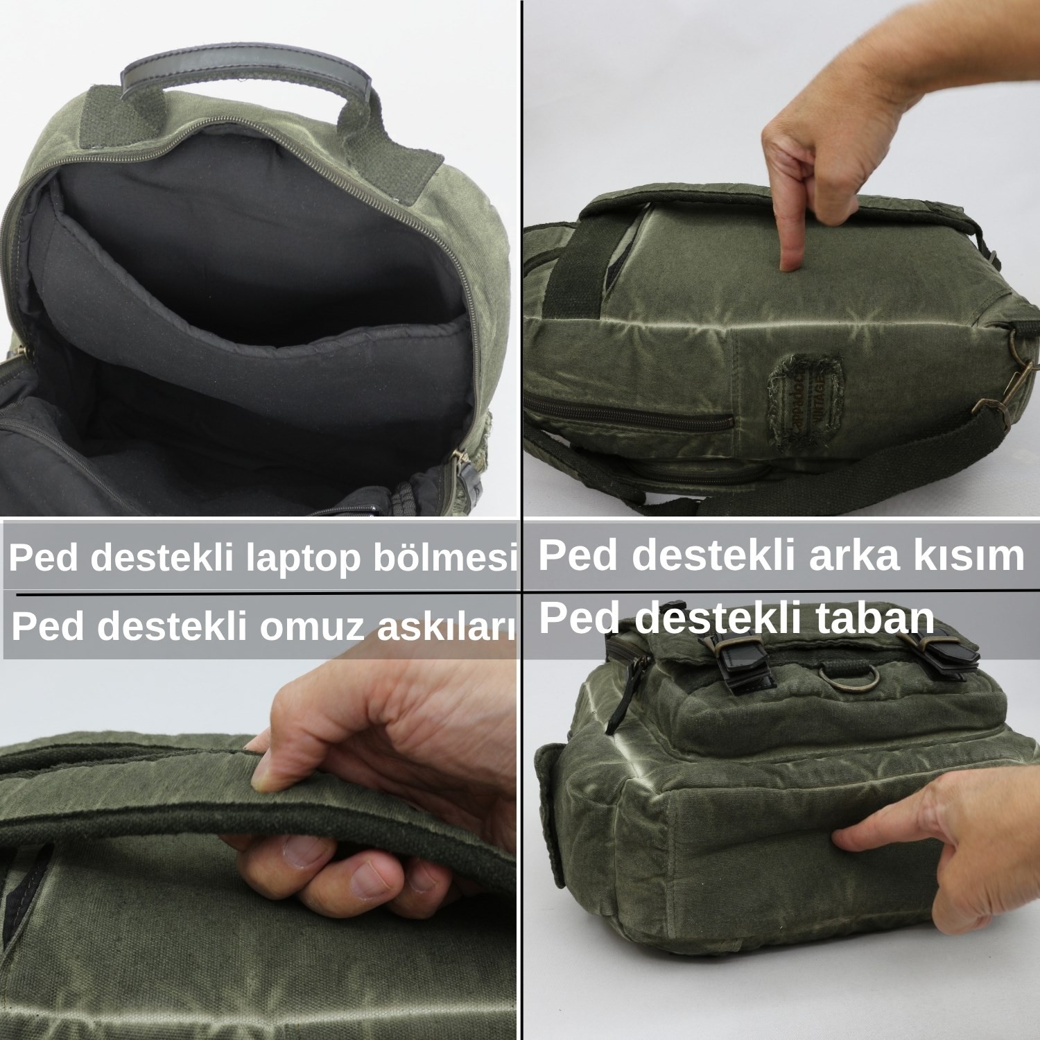 Cappadocia Vintage Celsus 4013 Vintage Kanvas Sırt Çantası, 15,6 Inç Laptop Bölmeli, Çok Cepli Seyahat ve Günlük Kullanım Çantası görsel 6