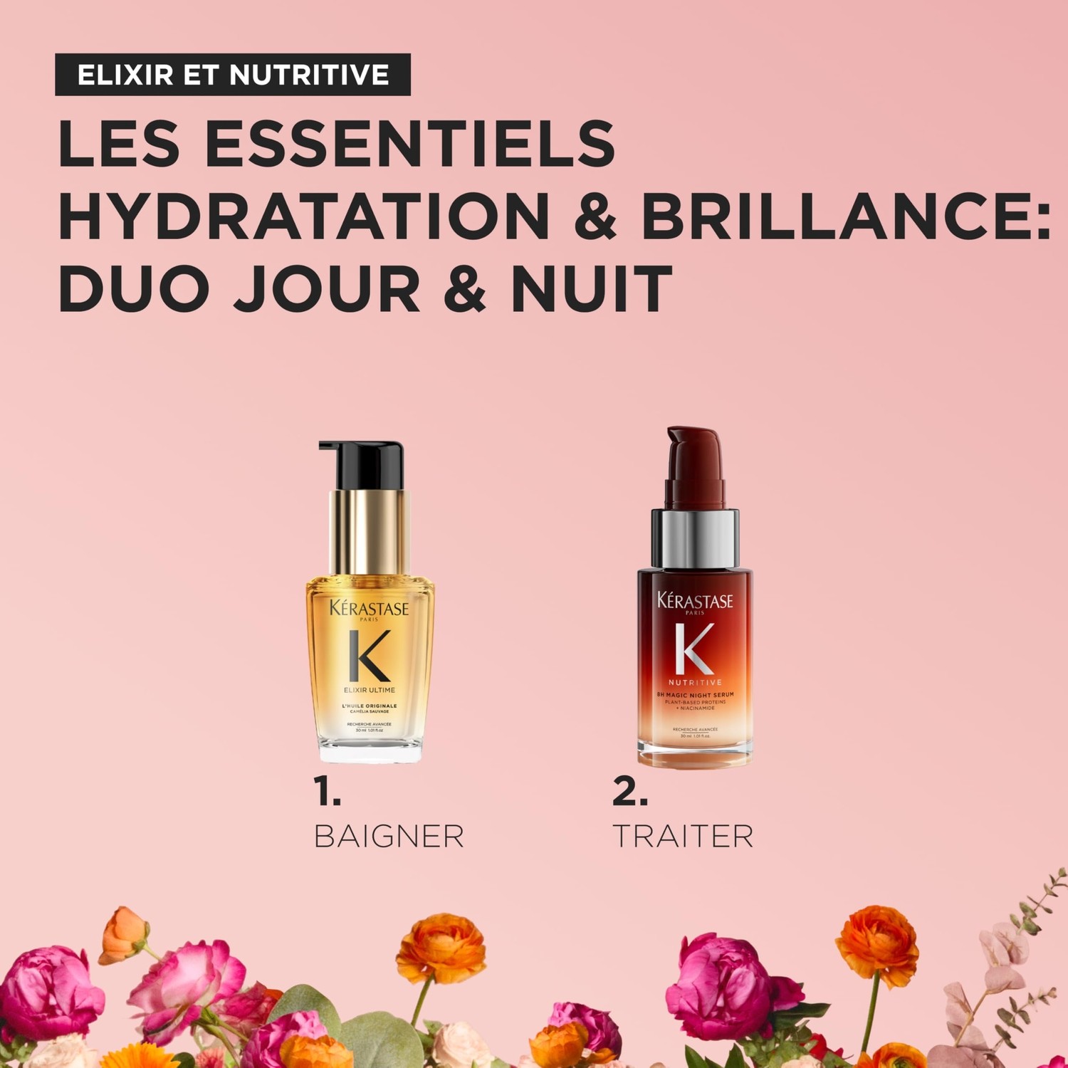 Aesco Kérastase Mini Hero Duo Spring Set - Parlak ve Kuru Saçlar Için Hediye Seti - Nutritive 8h Magic Night Serum ve Elixir Ultime Hair Oil görsel 2