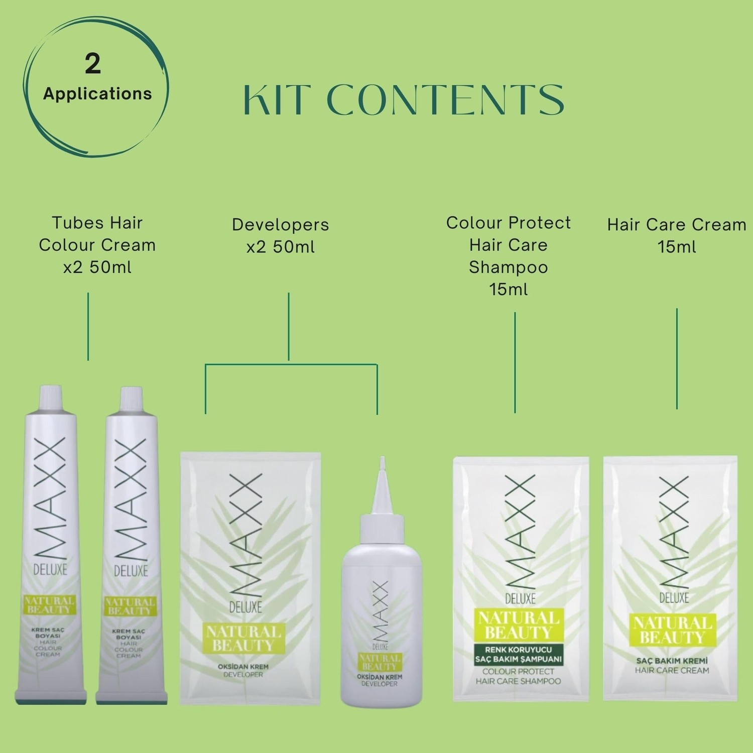 Aesco Maxx Deluxe Natural Beauty Amonyaksız Set Saç Boyası 3.0 Koyu Kahve görsel 2