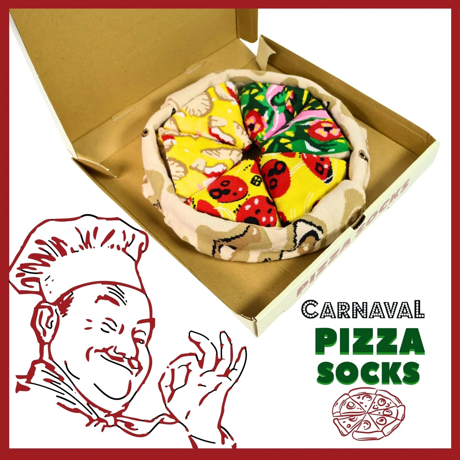 Aesco Carnaval Socks Unisex Hediye Pizza Çorap Kutusu - Desenli Pamuk Çorap - Pizza Socks Box 37-44 Beden, 4 Çift görsel 3