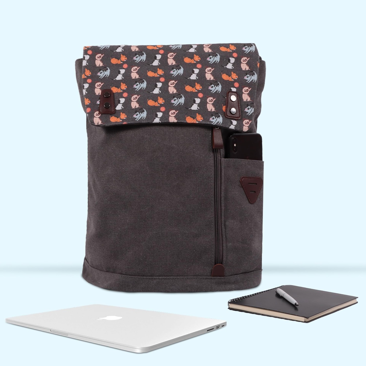 Die Grup Biggdesign Dogs Vintage Su Geçirmez Kumaşlı 15 Inç Laptop Uyumlu Okul Sırt Çantası Gri görsel 5