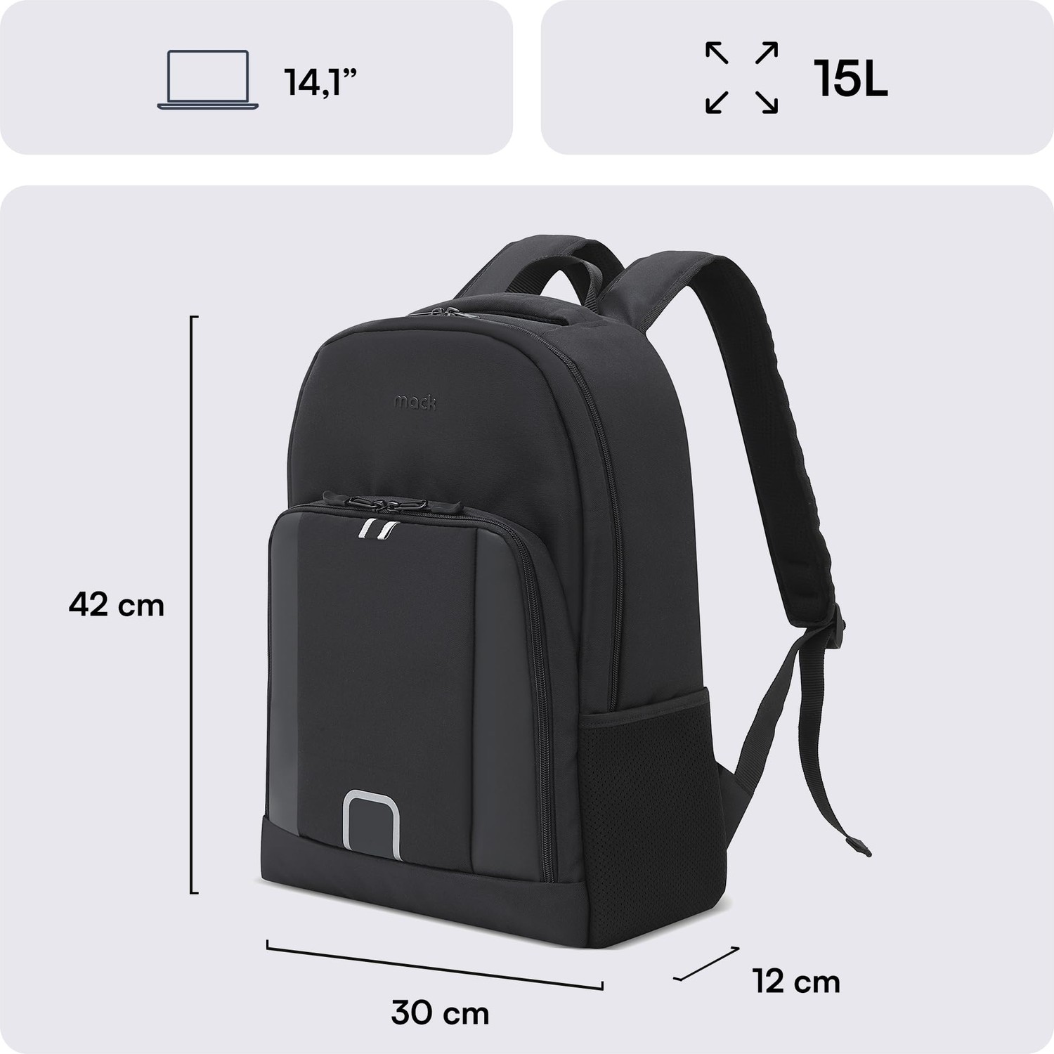 Die Grup Mack Luna Eco MCE-1211 Çevre Dostu Reflektörlü Laptop Sırt Çantası, Seyahat Sırt Çantası, MacBook Sırt Çantası, Erkek Kadın 14.1 Inç Bilgisayar Çantası, Siyah görsel 2