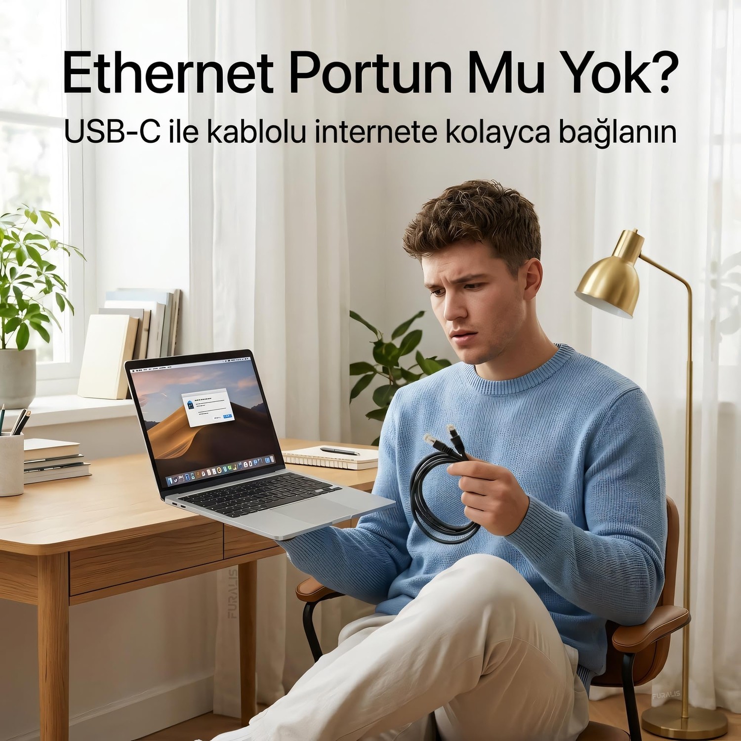 Die Grup Furalis Type-C To Ethernet Çevirici Mini Adaptör - 1000 Mbps'e Kadar Hız - Usb-C'den RJ45 Gigabit Lan Dönüştürücü - Alüminyum Gövde - Windows/macos/linux Uyumlu - Tak Çalıştır görsel 2