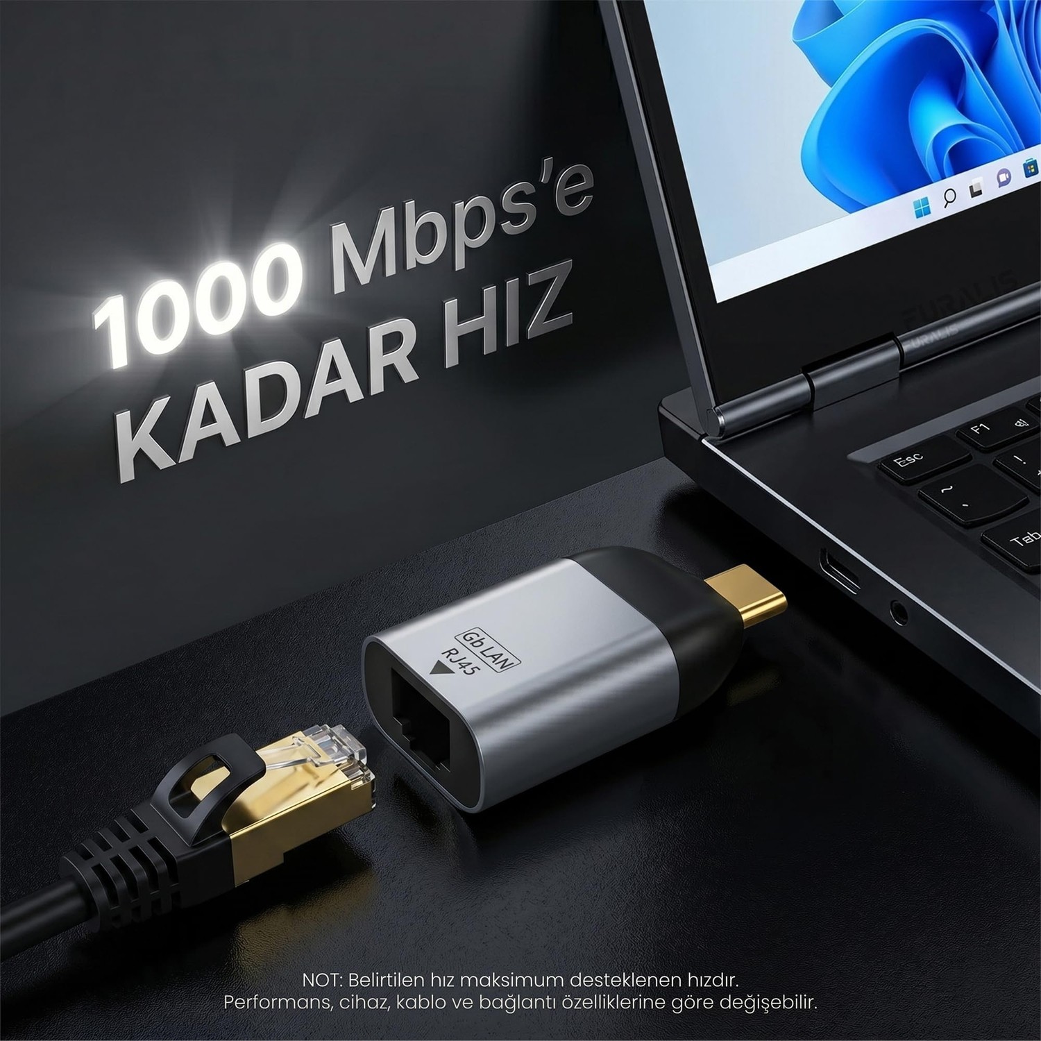 Die Grup Furalis Type-C To Ethernet Çevirici Mini Adaptör - 1000 Mbps'e Kadar Hız - Usb-C'den RJ45 Gigabit Lan Dönüştürücü - Alüminyum Gövde - Windows/macos/linux Uyumlu - Tak Çalıştır görsel 3