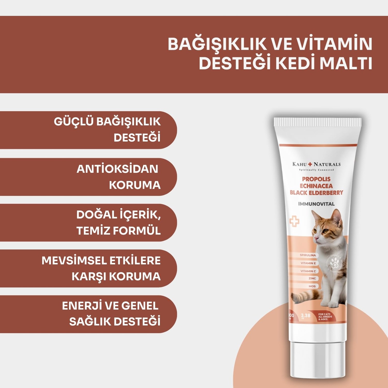 Die Grup Kahu Naturals Immunovital Malt Kedi Vitamin Takviyesi, Beta Glukan, Ekinezya, Propolis, KARAMÜRVER,100 ml görsel 2