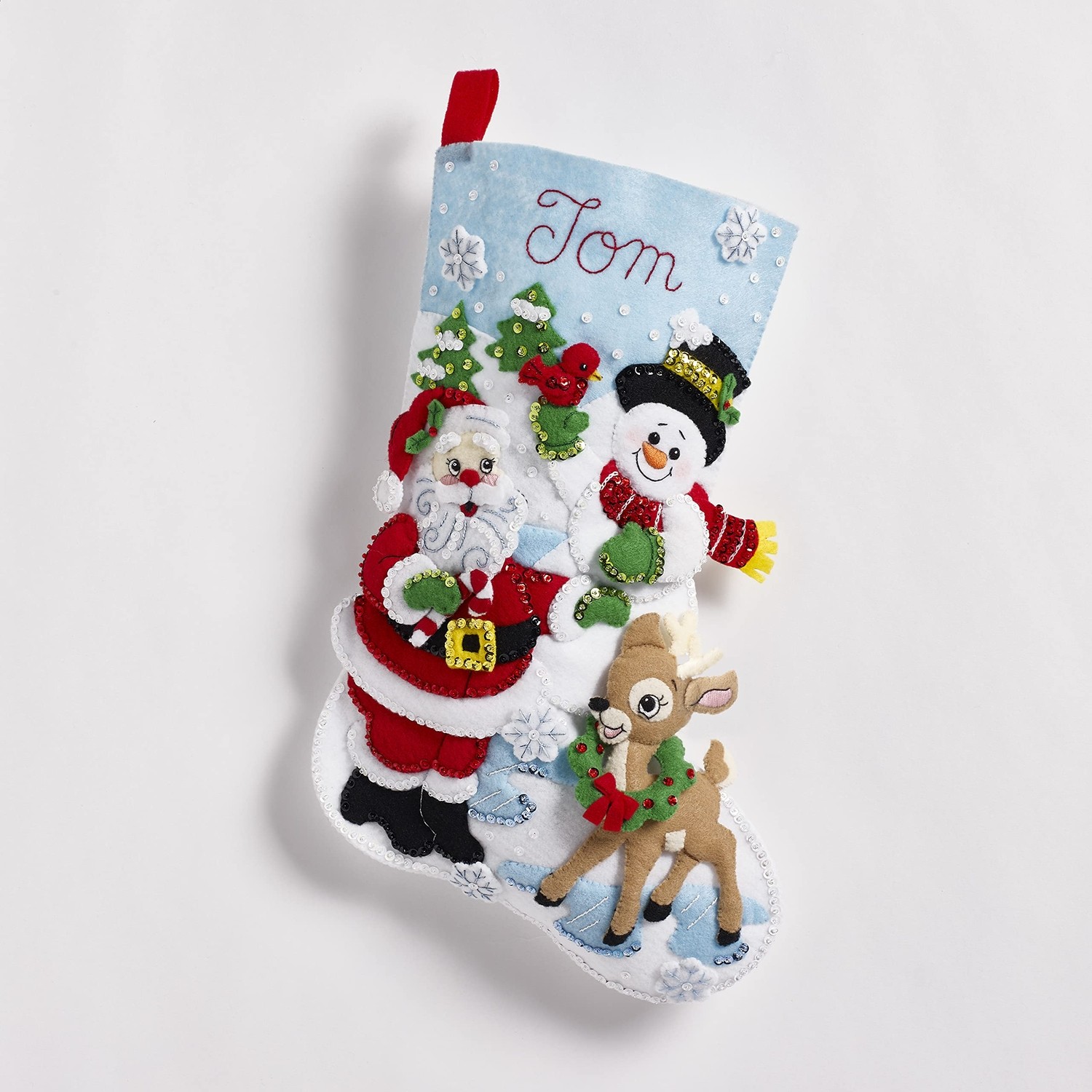 Die Grup Bucilla Keçe Aplike Noel Çorabı, Noel Baba'nın Buluşması, 45,72 Cm, Kumaş görsel 2