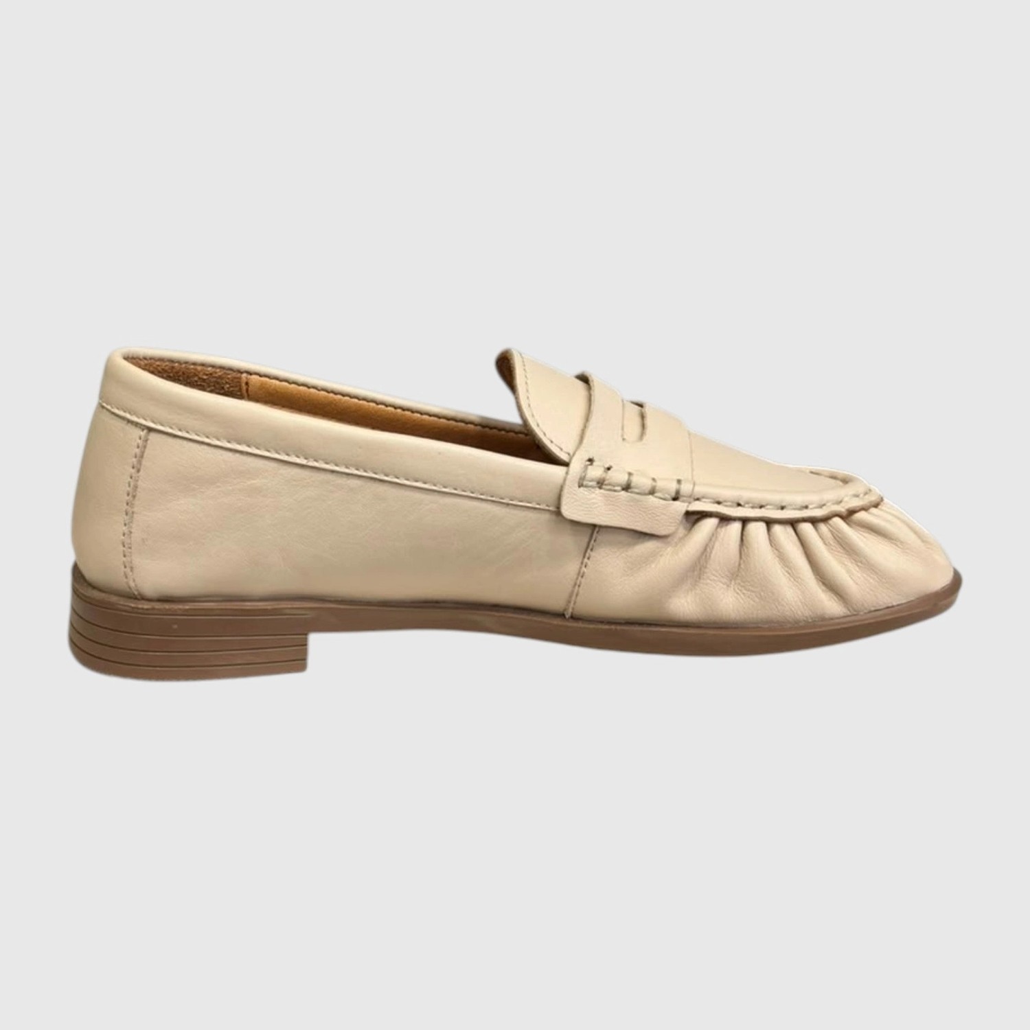 Myfit Shoes 614 Kadın Hakiki Deri Büzgülü Günlük Loafer Ayakkabı Bej