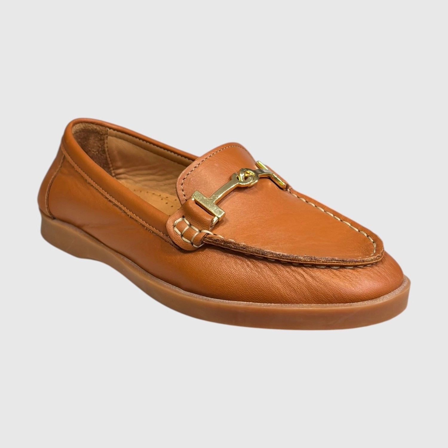 Myfit Shoes 605 Kadın Hakiki Deri Tokalı Loafer Ayakkabı Taba görsel 3
