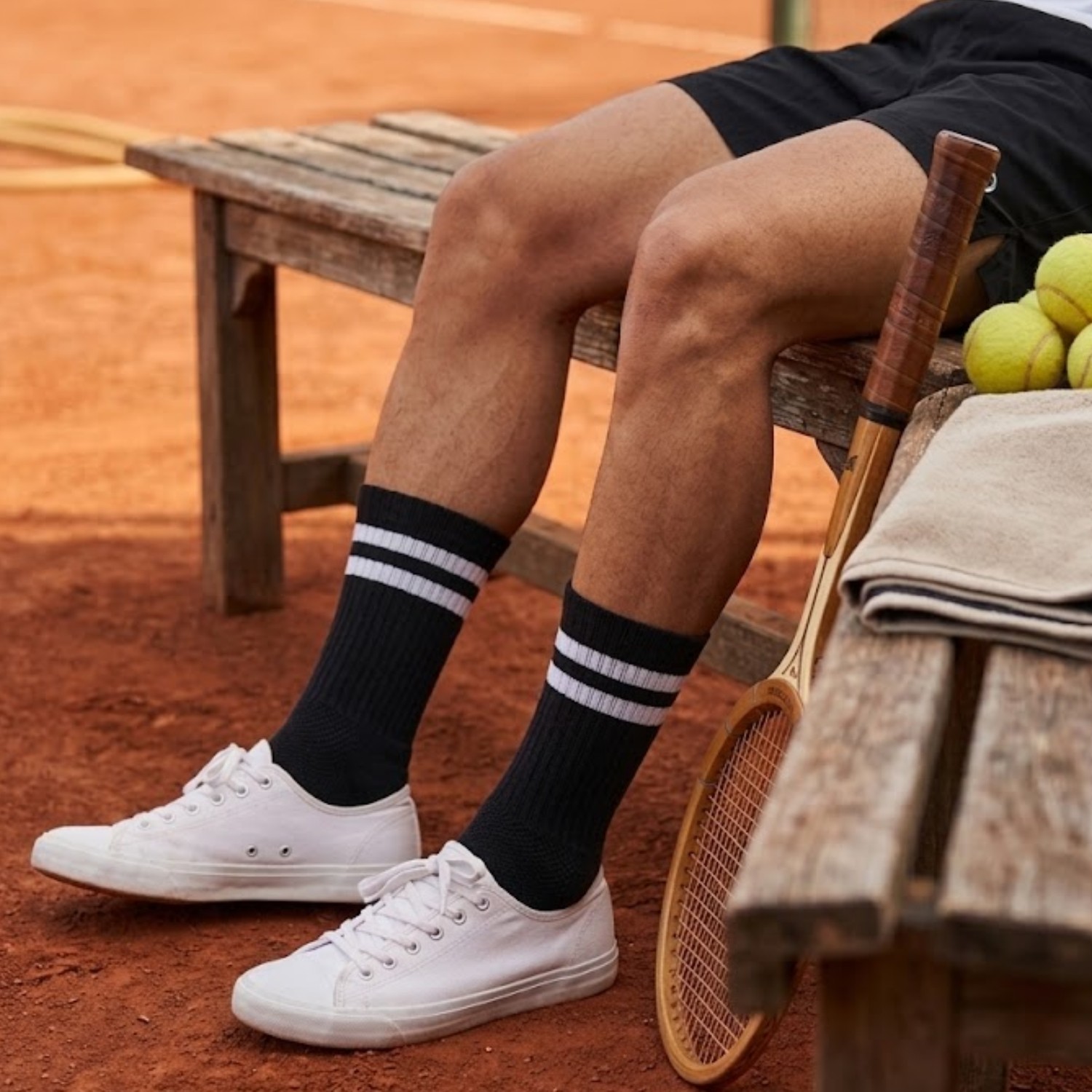 Socketta 3'lü Beyaz Erkek Spor Pamuk Dikişsiz Çizgili Havlu Taban Soket Tenis Çorabı - Premium görsel 5